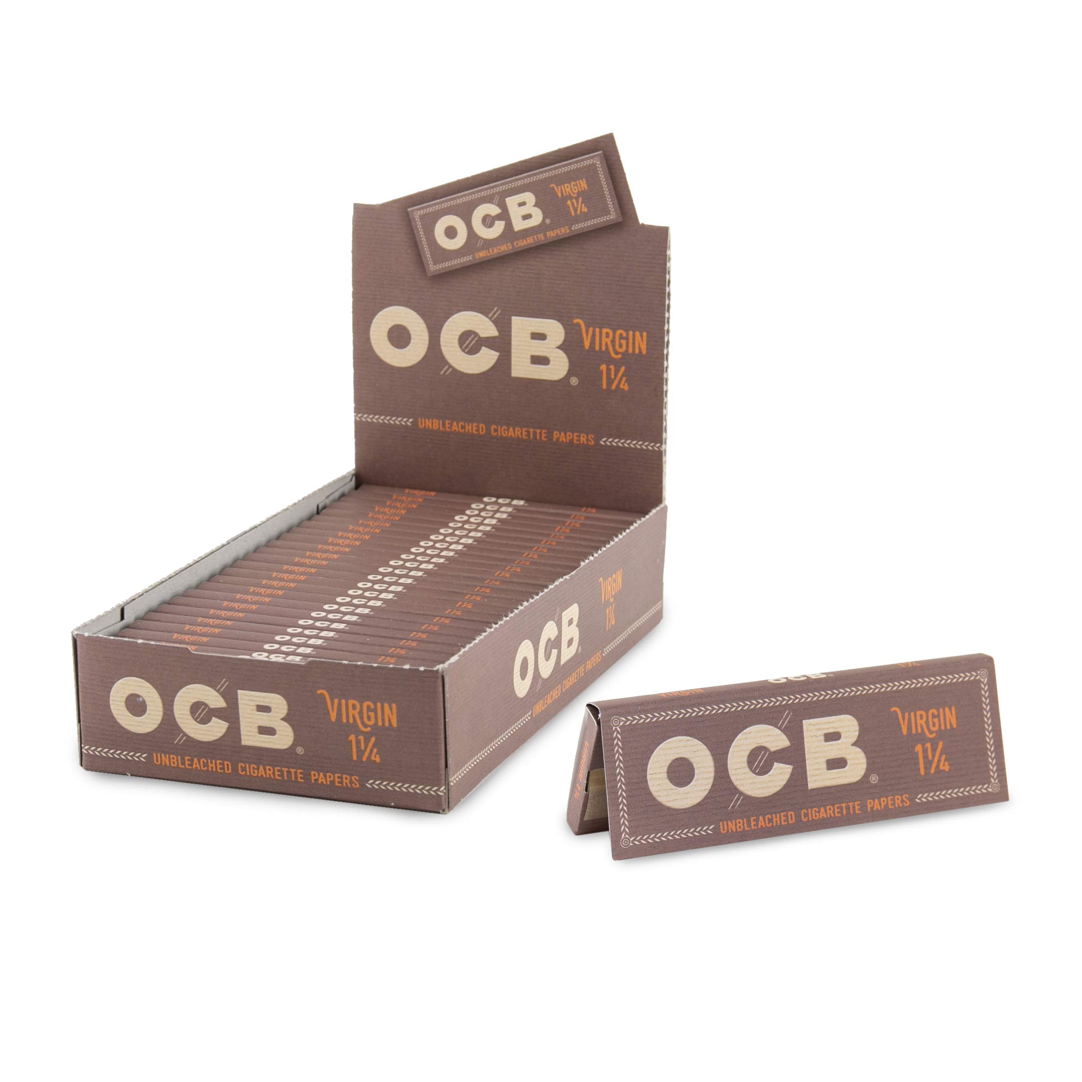 OCB Virgin Series Unbleached Rolling Papers - Super Thin & Minimally Processed - 24 Count Bulk Pack (1 1/4 Size) - Perfect for Smooth Rolling & Natural Smoking Experience