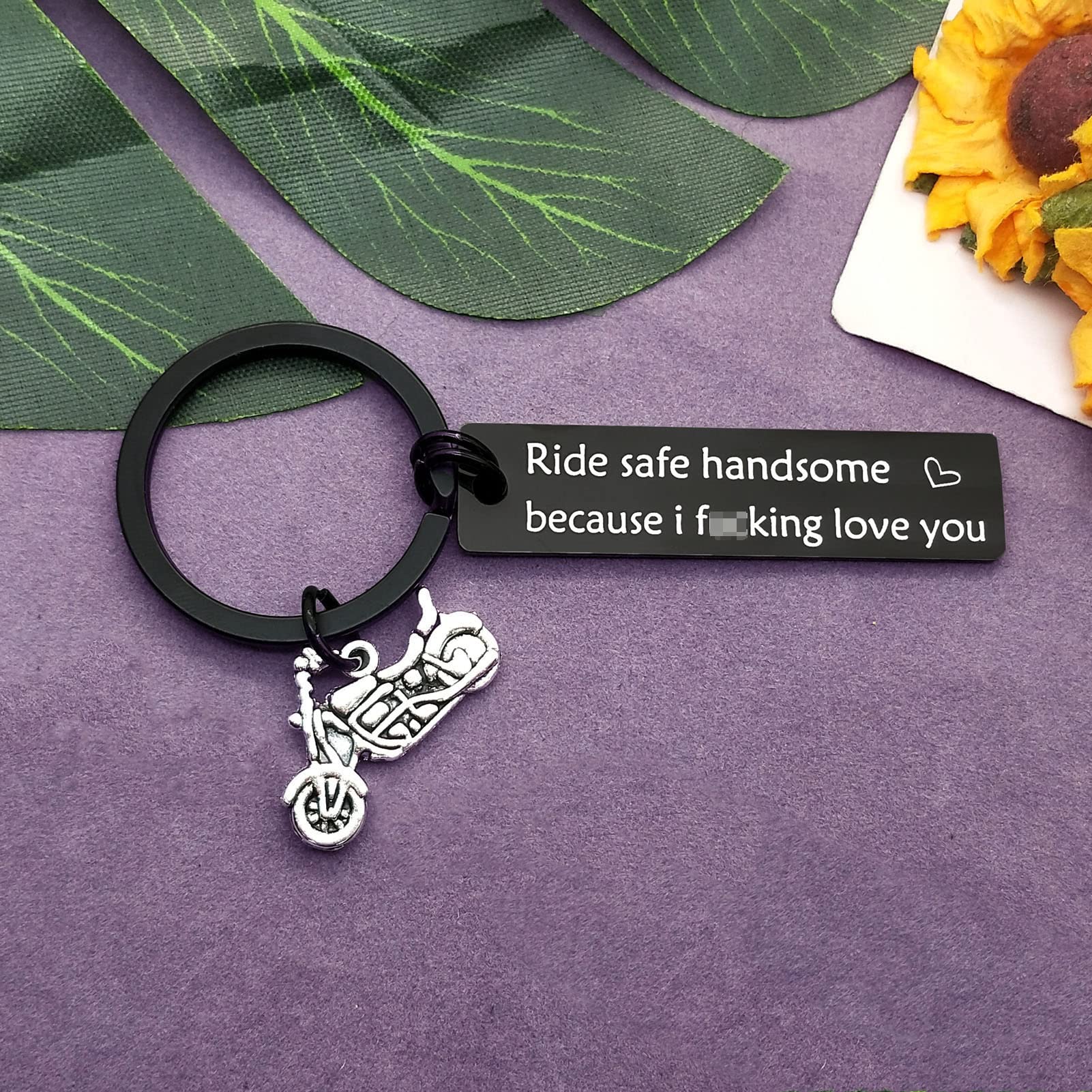 Motorcycle Keychain Gift for Bikers - Ride Safe Keyring with 'Handsome Because I Love You' Engraving - Valentine's Day, Birthday & New Driver Present for Boyfriend - Perfect for Motorcycle Enthusiasts & Safety-Conscious Riders