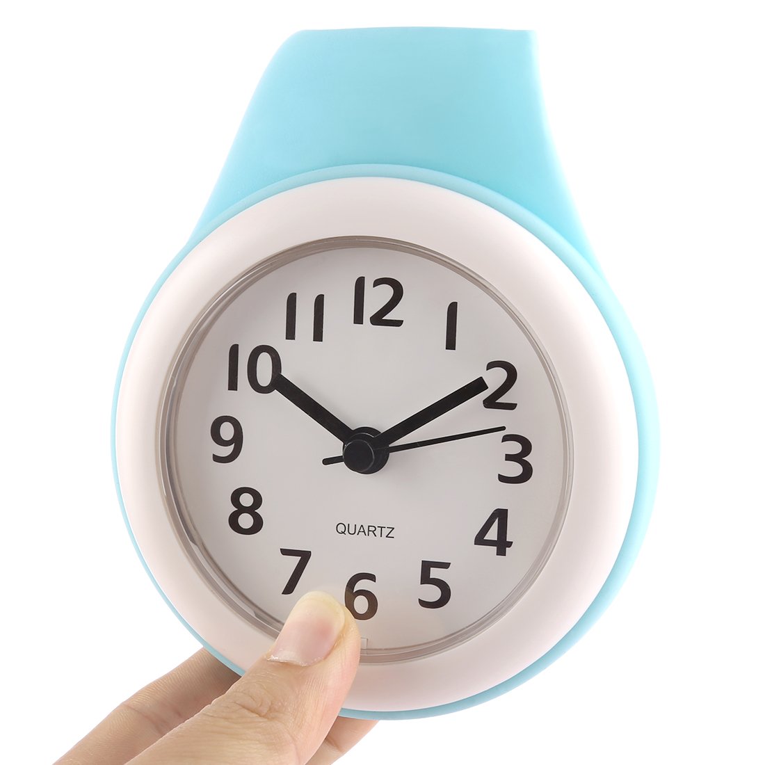 Waterproof Silent Shower Clock - Battery Operated No Ticking Bathroom Wall Clock with Second Hand, Easy to Read Digital Style (Cyan) - Perfect for Bathroom, Spa, Gym Locker & Home Decor
