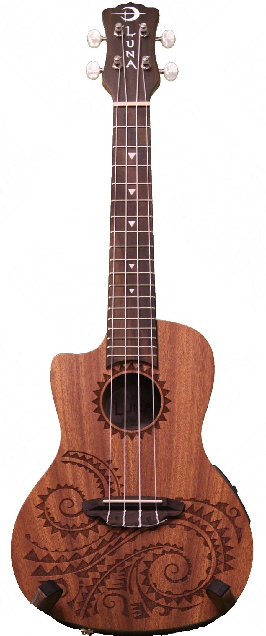 Luna Guitars Left-Handed Acoustic Electric Concert Tattoo Guitar with Strings, Tuner & Gig Bag - Perfect for Beginners, Live Performances & Home Practice