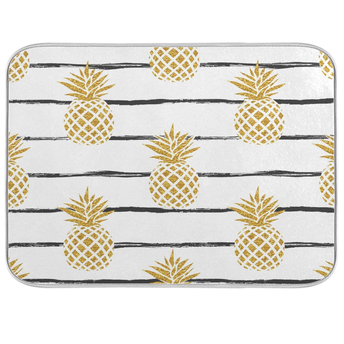 Summer Gold Pineapple Dish Drying Mat - Ultra Absorbent Reversible Microfiber Kitchen Counter Mat (16x18 Inches) | Heat-Resistant, Non-Slip for Dishes, Cups & Utensils | Perfect for Kitchen Countertops, Sink Areas & Dining Tables