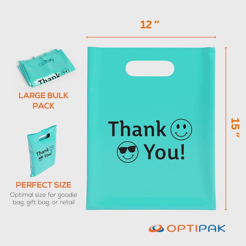 12x15 Plastic Bags with Handles - Small Business Merchandise Bags, Die-Cut Retail Shopping & Boutique Bags for Vendor Events, Tradeshow Supplies - Perfect for Retail Stores, Gift Packaging & Trade Show Displays