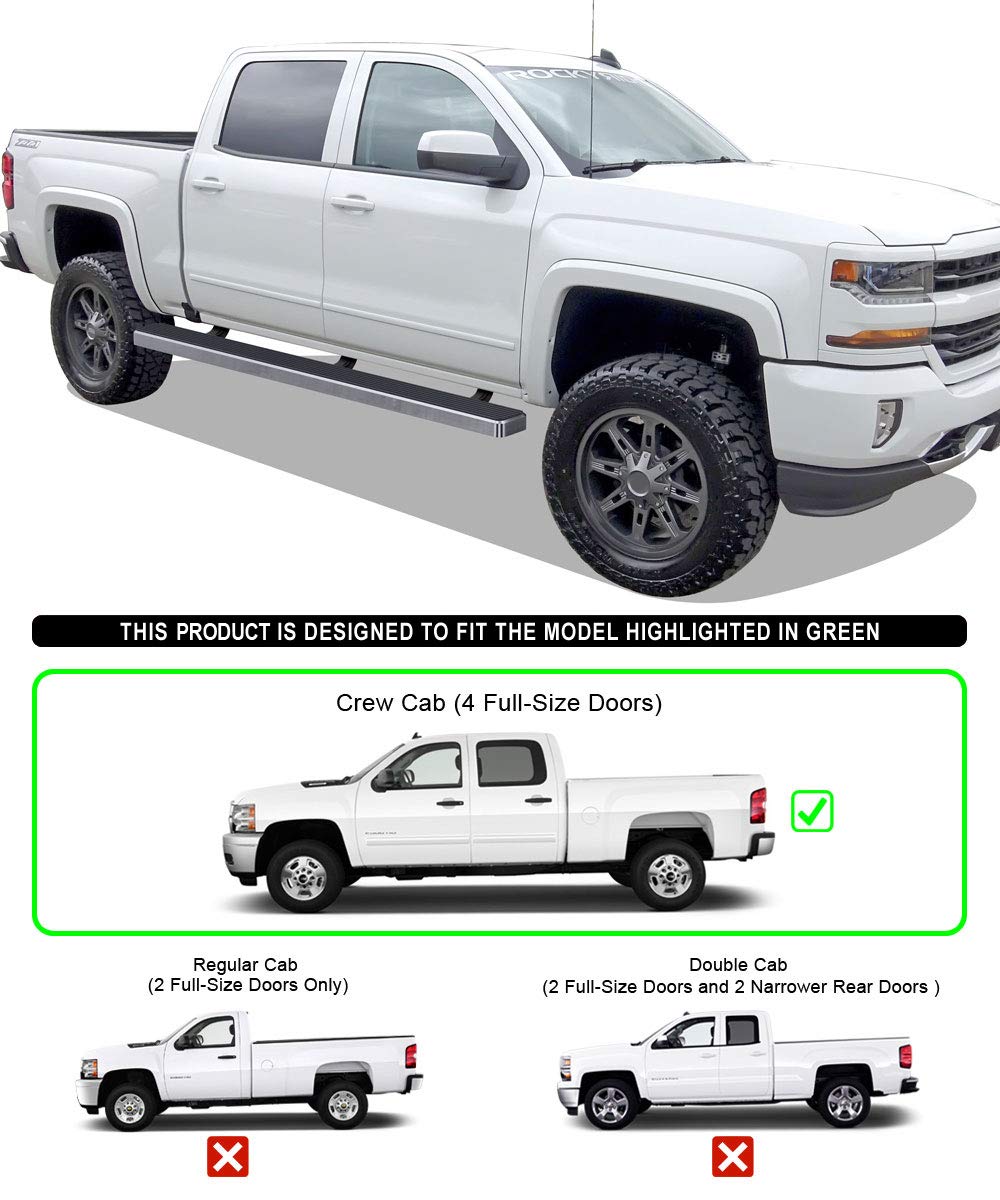 304 Stainless Steel Running Boards for Chevy Silverado & GMC Sierra 1500 (2007-2018) & 2500/3500 HD (2019) - 5in Wheel-to-Wheel Design, Crew Cab 5.5ft Short Bed Compatible (Excludes 07 Classic) - Durable Truck Side Steps for Off-Road & Daily Commute