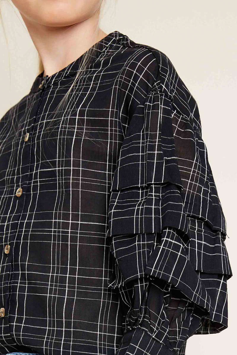 Women's Stylish Button Down Blouse with Ruffle Sleeves - Elegant Casual & Office Wear for Spring/Summer