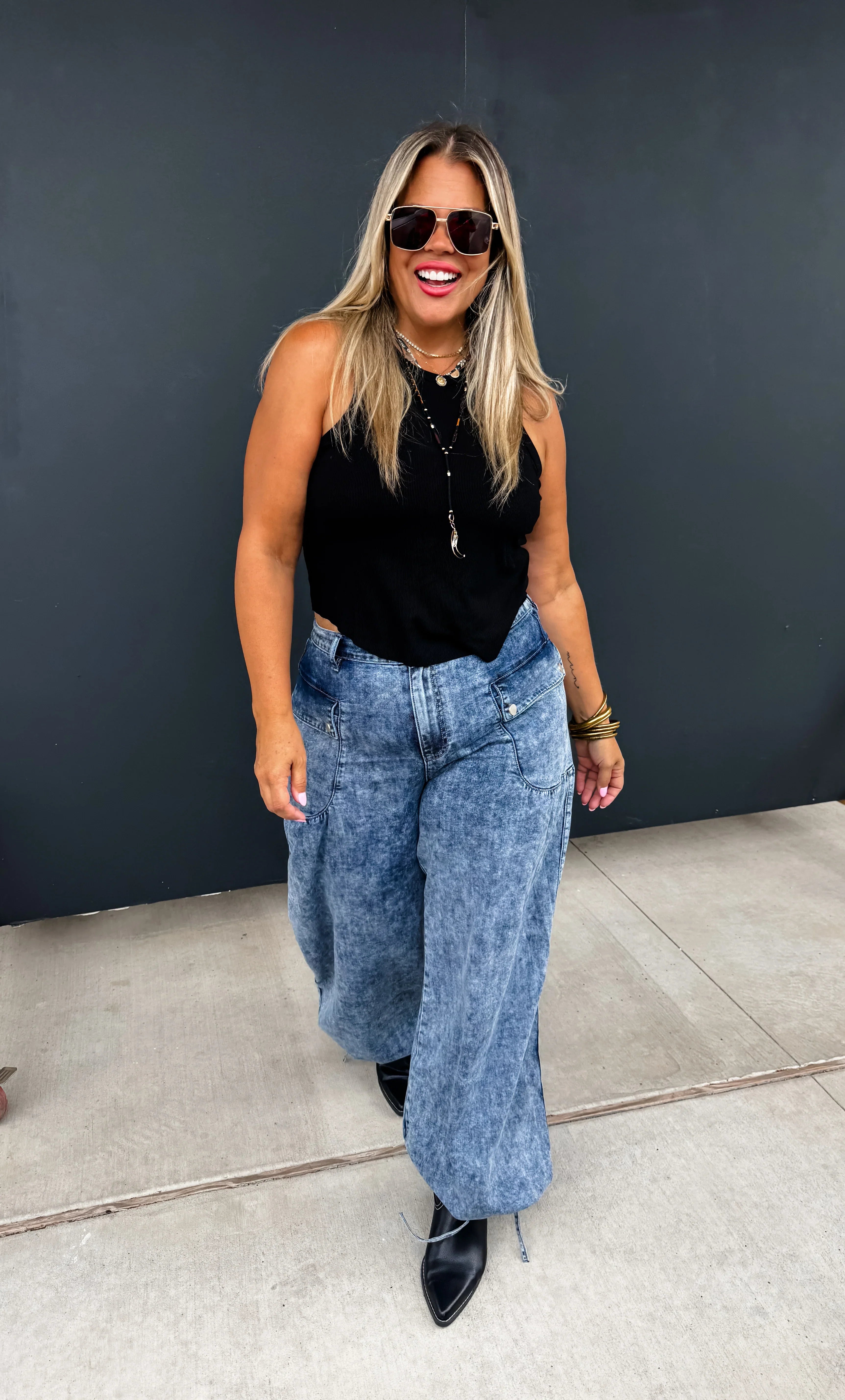 PREORDER: Charlie Cinch Hem Wide Leg Jeans - High Waist Stretch Denim Pants for Women | Casual & Chic Outfit for Everyday Wear