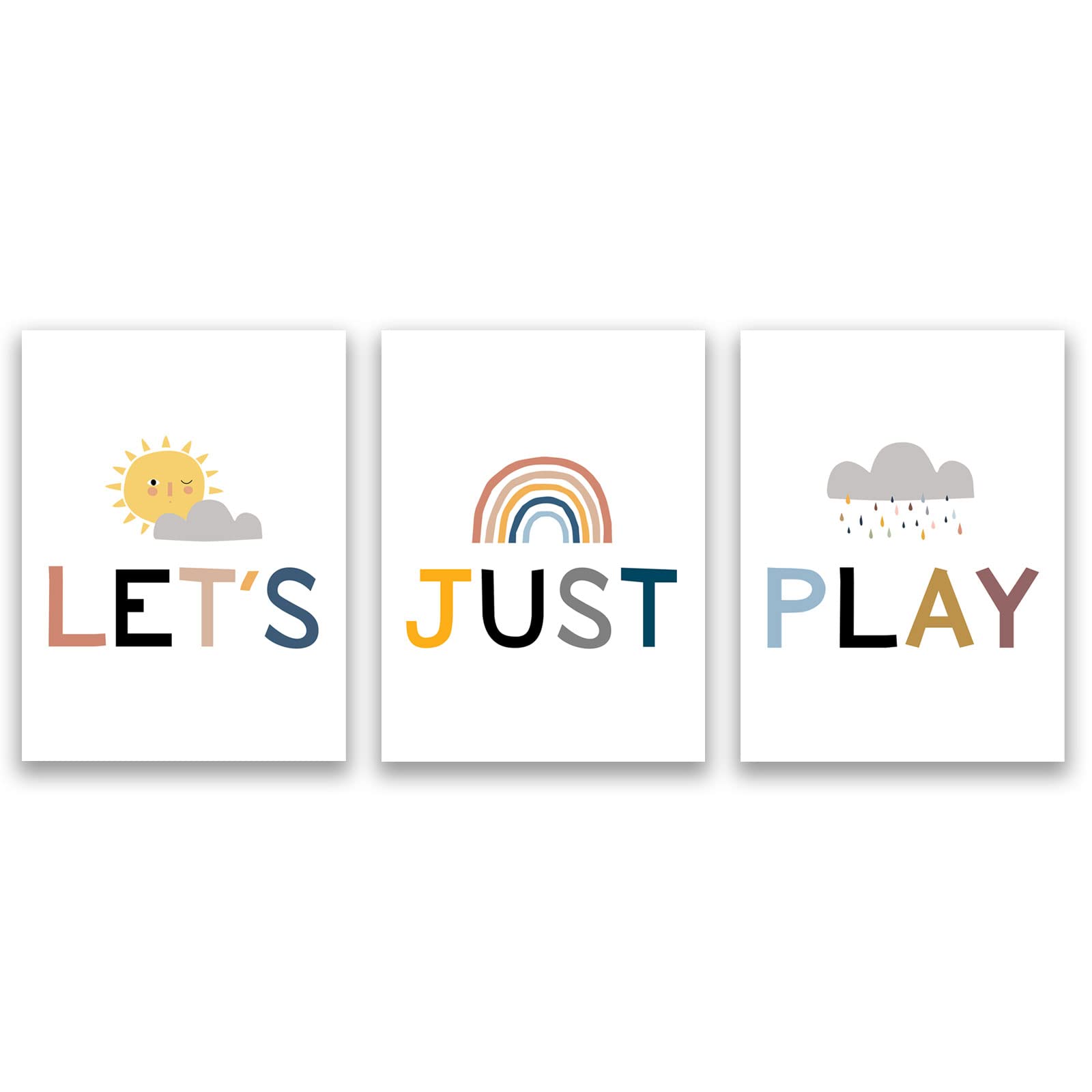 Kids Playroom Wall Decor - Playroom Sign & Let's Just Play Poster - Framed Classroom & Children's Room Art - Easy to Hang Playroom Wall Art for Bedrooms, Daycares & Preschools