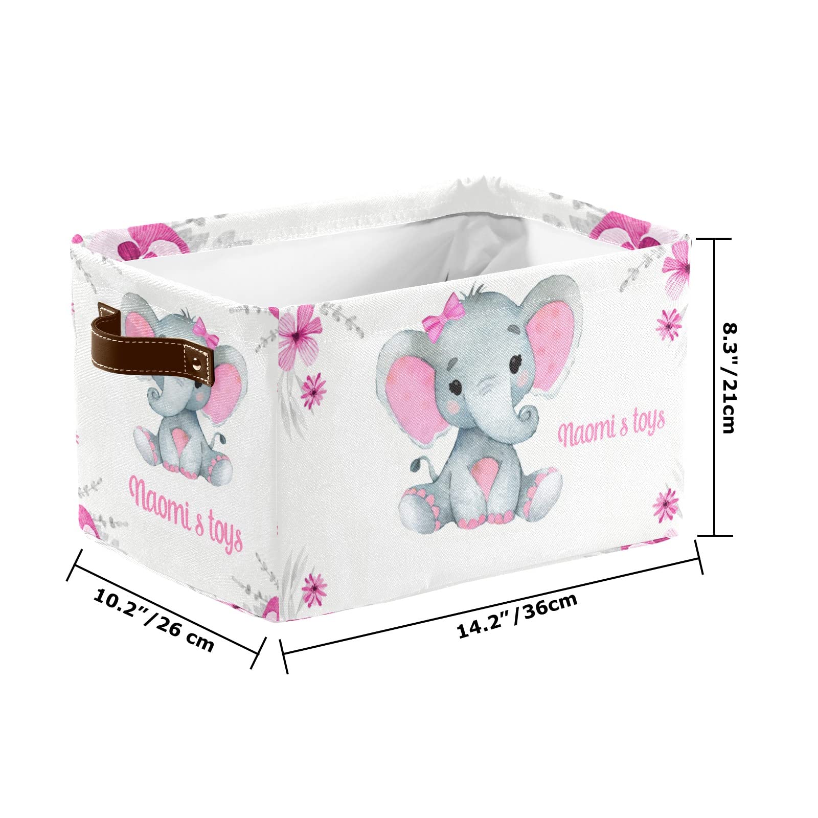 Personalized Pink Elephant Storage Bins with Handles - 1 Pack Organizer Baskets for Nursery, Closet, Shelves & Toy Storage | Perfect for Kids' Room Organization & Home Decor