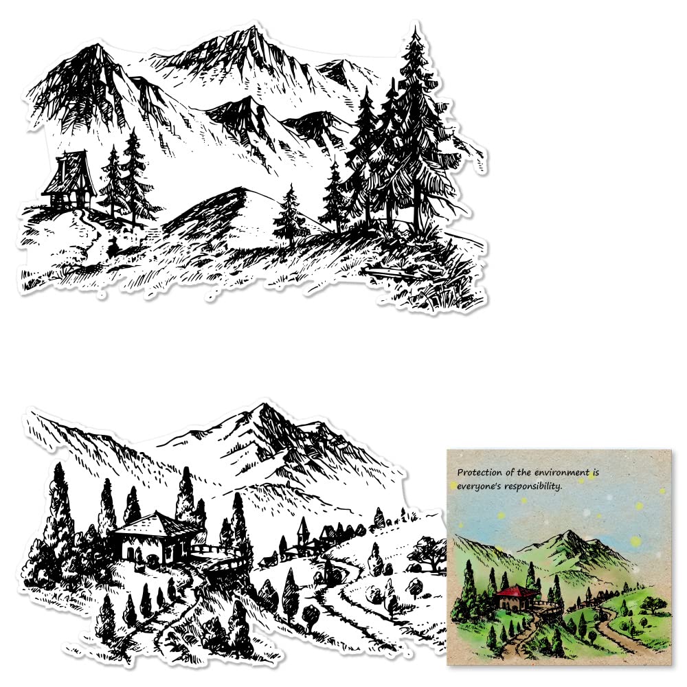 Mountain Forest Clear Stamps for Card Making | Natural Scenery Transparent Rubber Stamps | DIY Scrapbooking & Bullet Journal Decor | Handmade Craft Supplies for Notebooks & Greeting Cards | Perfect for Nature-Themed Projects & Gift Wrapping