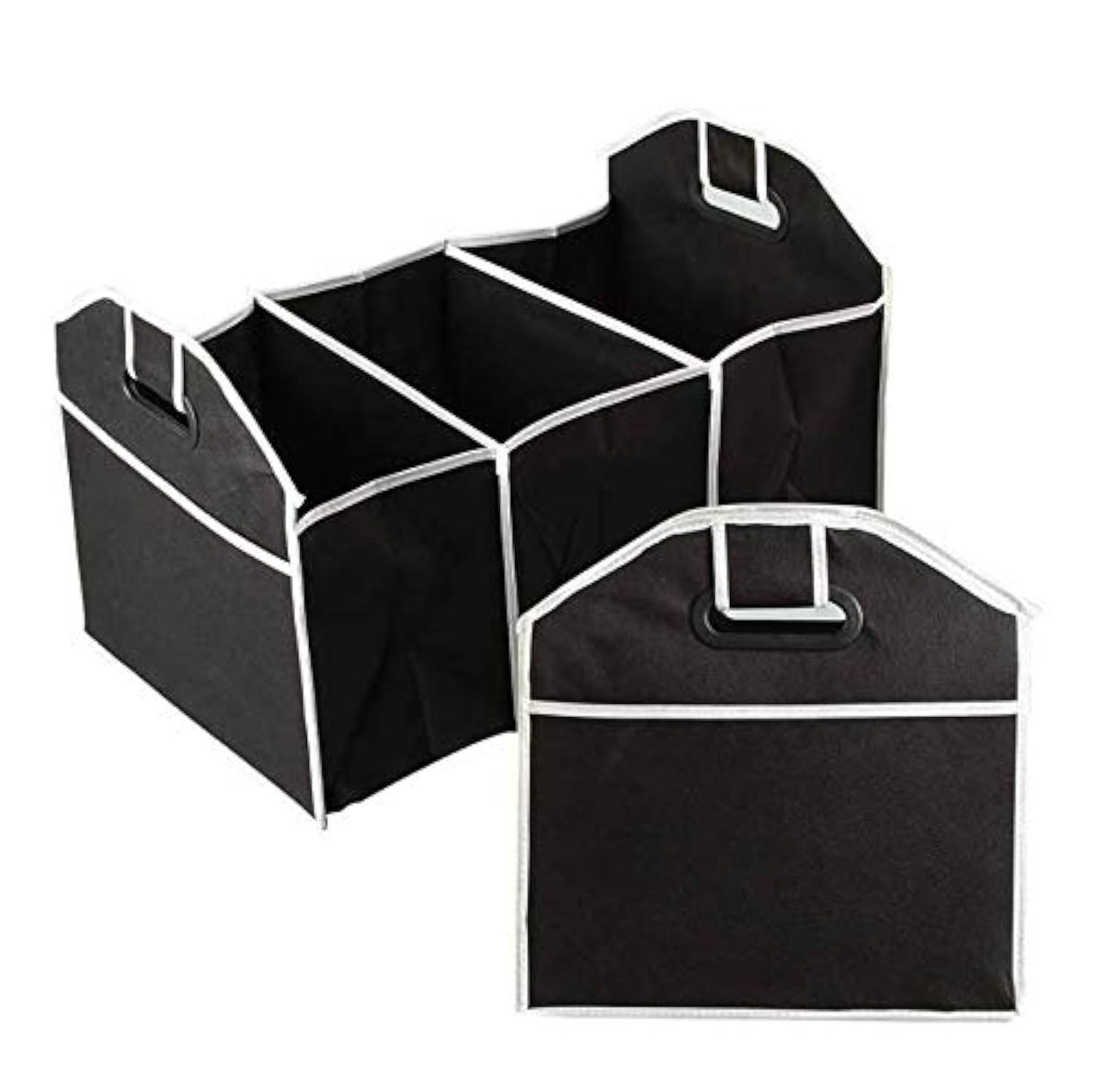 Black Foldable Extra Large Trunk Organizer with 3 Compartments - Portable Car Storage Holder for SUV, Groceries & Travel Essentials | Perfect for Road Trips, Shopping & Vehicle Organization
