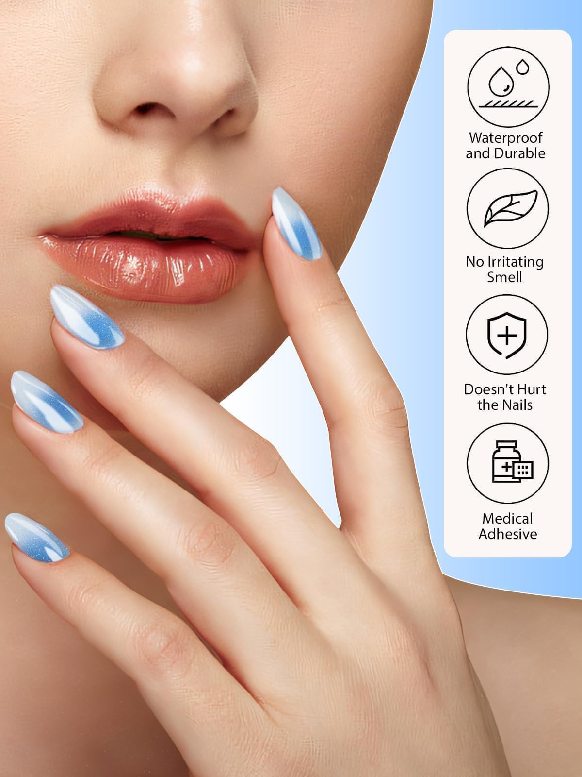 Kalolary Blue Auru Ombre Blooming Gel Nail Wrap Strips - Long Lasting Nail Art Polish Stickers with Nail File & Stick (UV/LED Lamp Required) - Perfect for Salon Quality Manicures at Home, Parties & Special Occasions