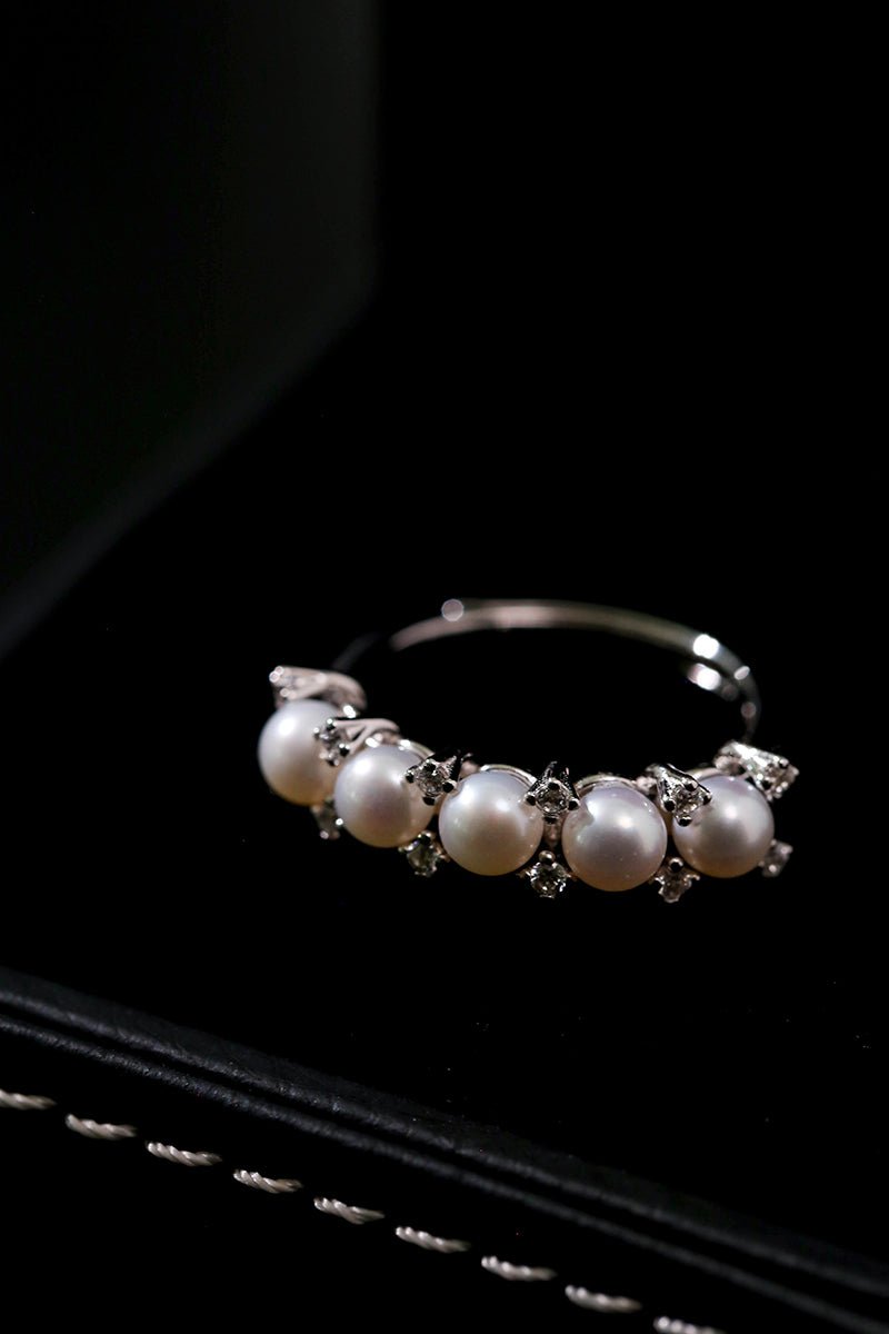 Crown Bloom Adjustable Pearl Ring - Sterling Silver Jewelry for Women, Elegant & Durable - Perfect for Weddings, Parties & Everyday Wear