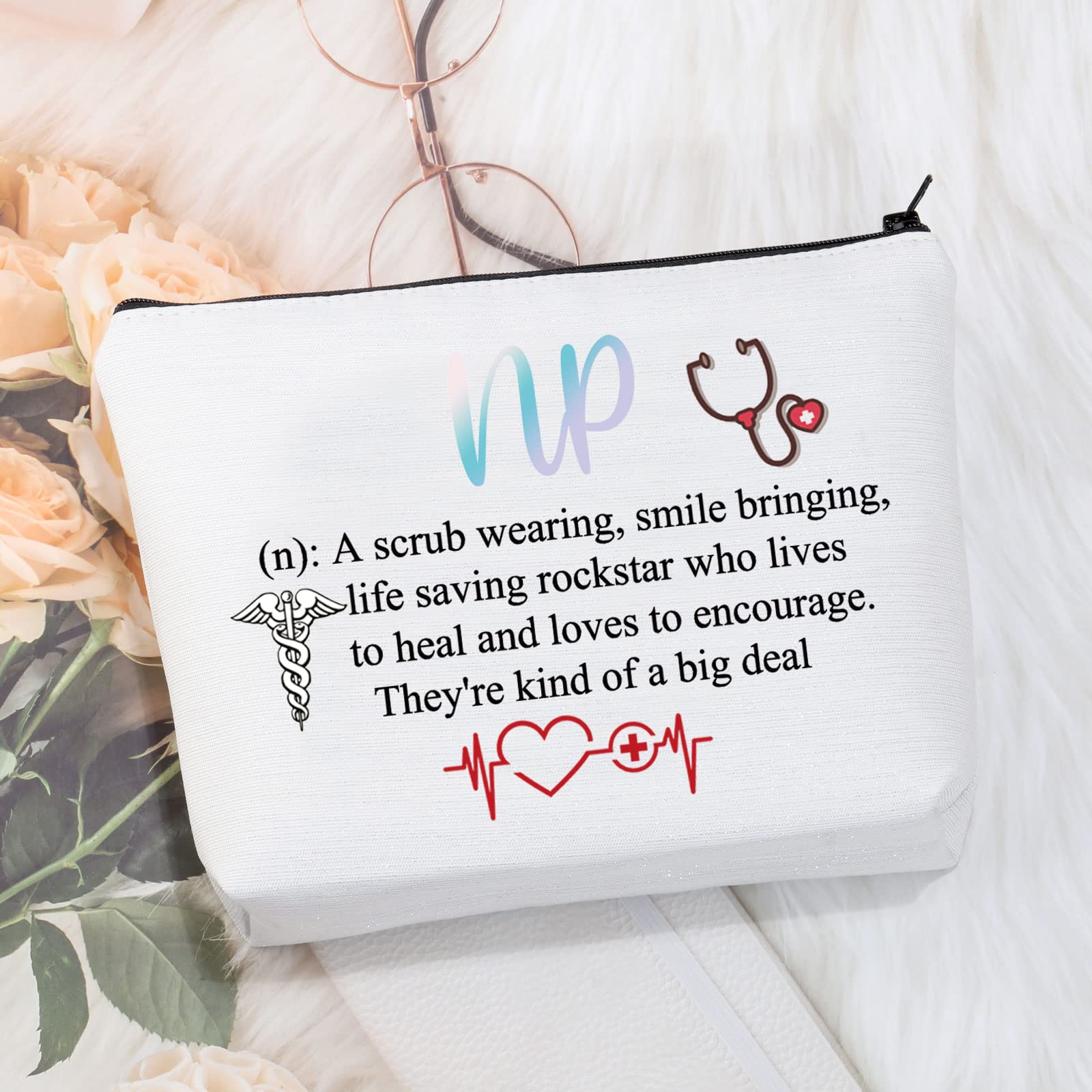 NP Nurse Practitioner Gifts - White Cosmetic Makeup Bag for Graduation, Travel & Appreciation | Perfect Nursing Gift for Students, Professionals & Healthcare Workers | Ideal for Work, School & Daily Use