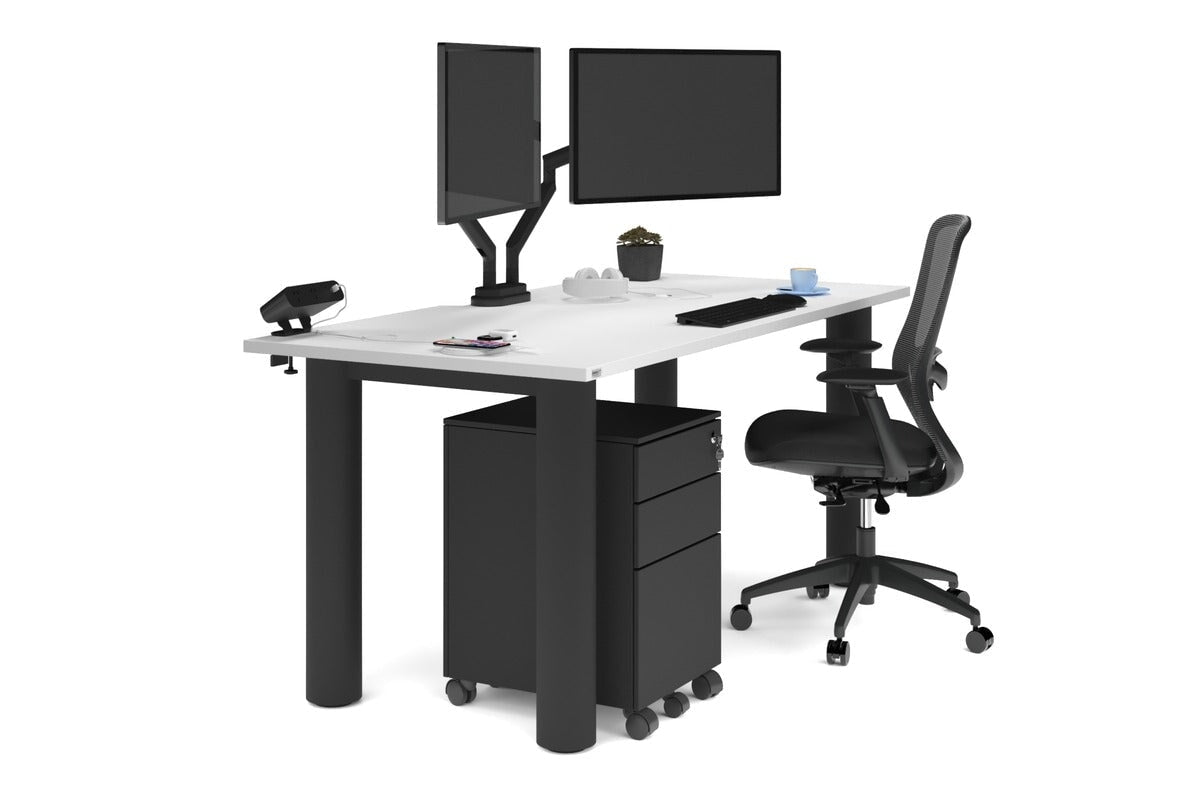 Quadro Cylinder Leg Office Desk - 1800L x 800W Modern Executive Desk with Cable Management | Home Office, Study Room & Workspace Furniture