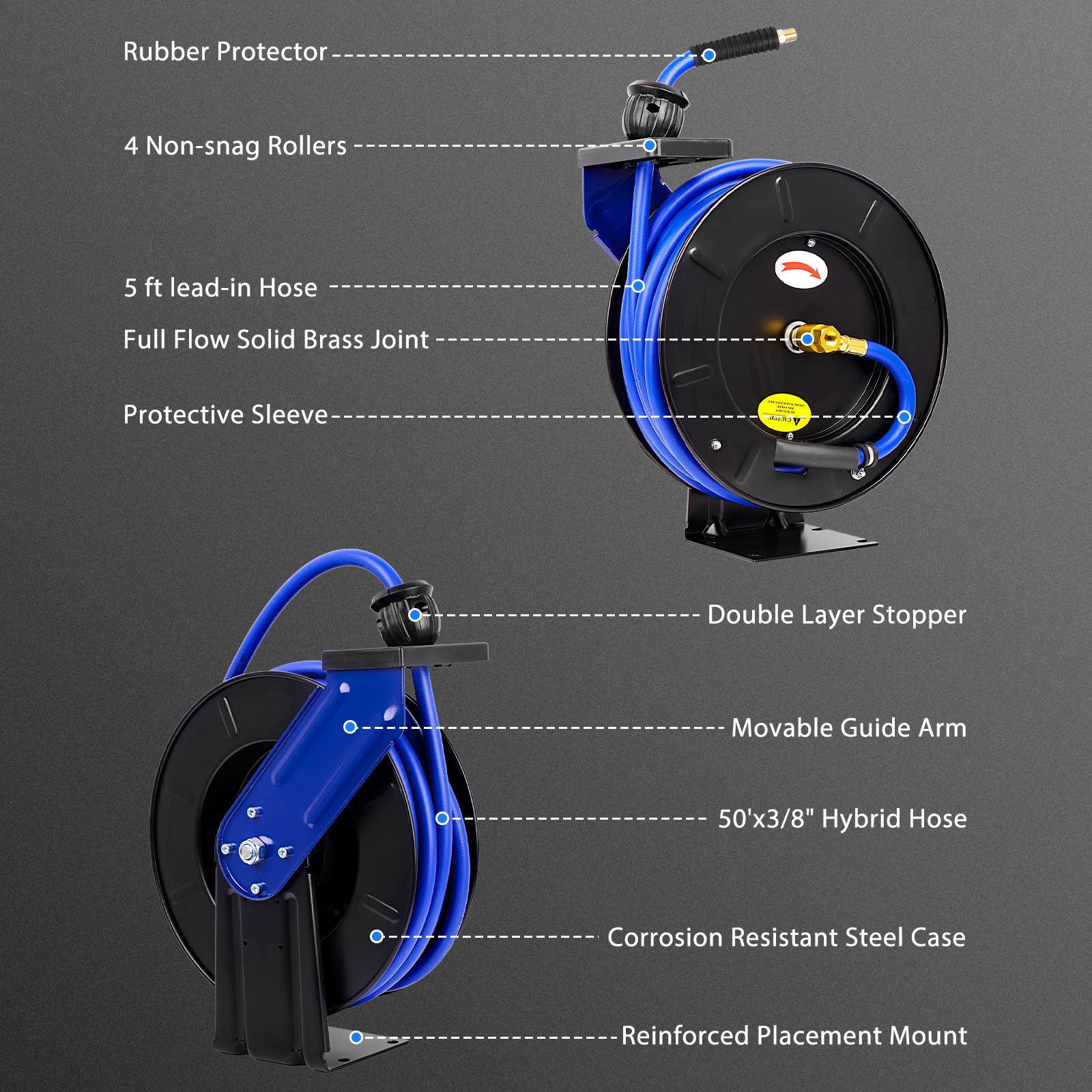 Heavy Duty Retractable Air Hose Reel - 3/8