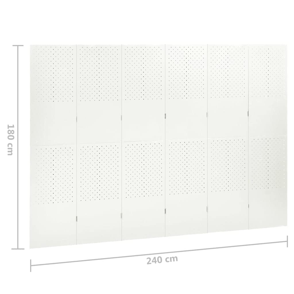 vidaXL White 6-Panel Steel Room Divider - 94.5