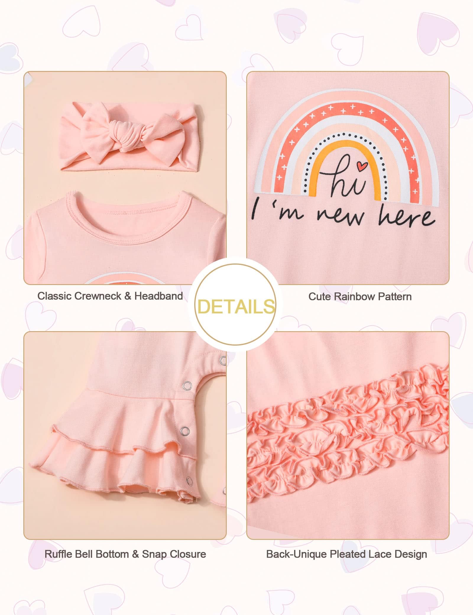 Newborn Girl Clothes - Ruffle Letter Print Romper & Bell Bottom Jumpsuit with Headband Hat | Boho Style Baby Outfit for Photoshoots, Parties & Special Occasions