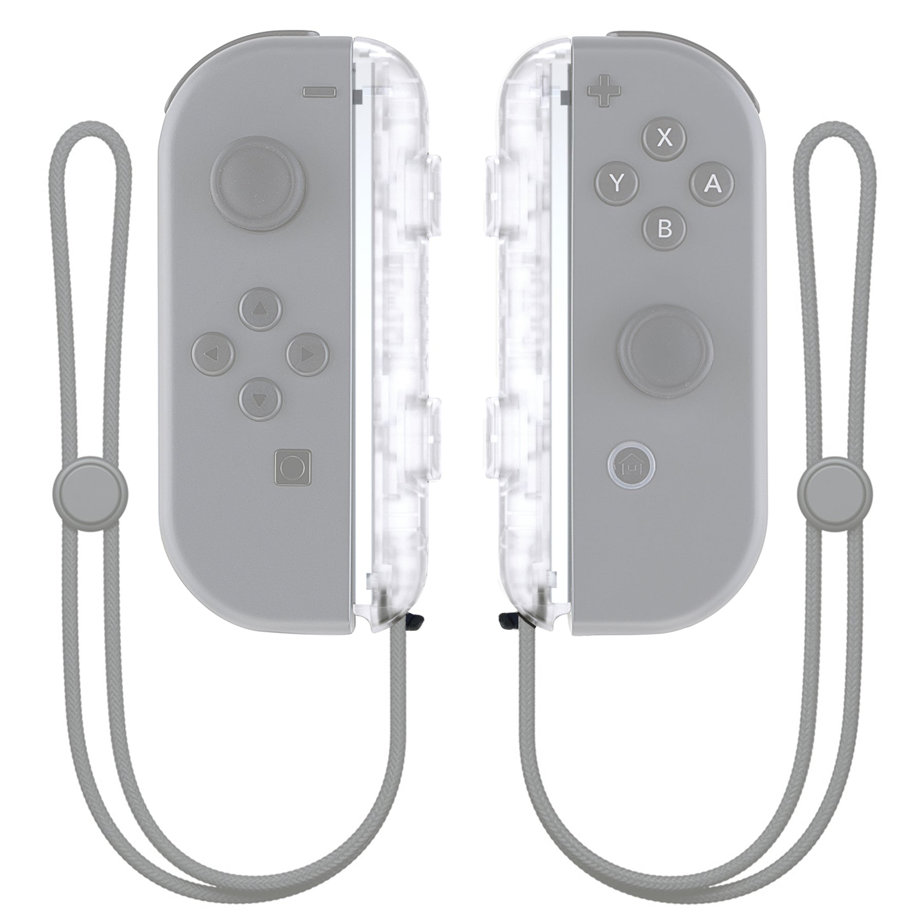 eXtremeRate Clear Replacement Shell for Nintendo Switch Joycon Strap - 2 Pack Custom Joy Con Wrist Strap Housing Buttons for NS Switch (UEM501) | Perfect for Gaming, DIY Mods & Controller Customization
