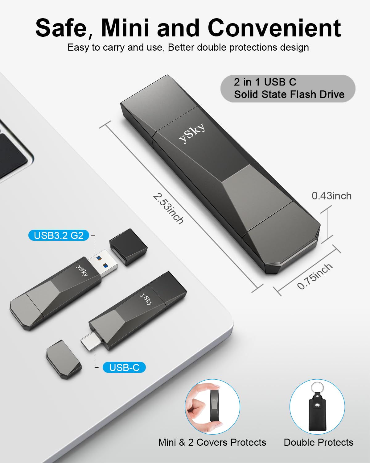 512GB USB 3.2 Flash Drive - 1000MB/s High-Speed USB-C & USB 3.2 Gen 2 Dual Interface Thumb Drive - Portable SSD Memory Stick for iPhone 15 Series, MacBook, Laptops - Perfect for Photo Storage, File Transfer & Data Backup