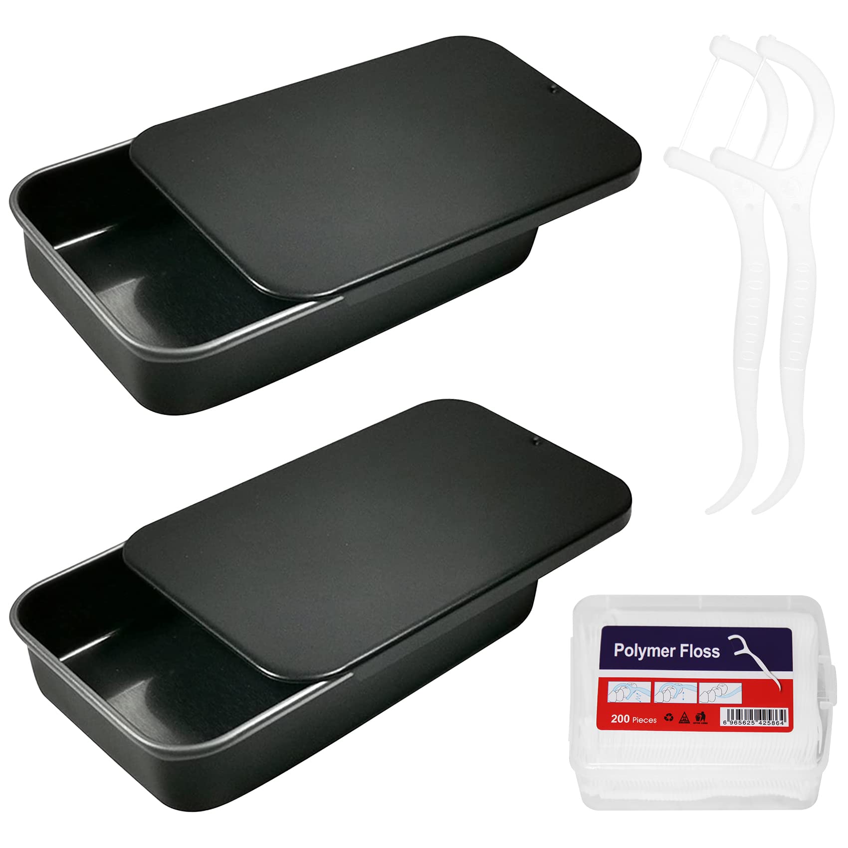 Portable Dental Floss Holder with 200 Refillable Floss Picks - Travel-Friendly Oral Hygiene Case for Teeth Cleaning at Home, Office & On-The-Go (Black, 2-Pack)