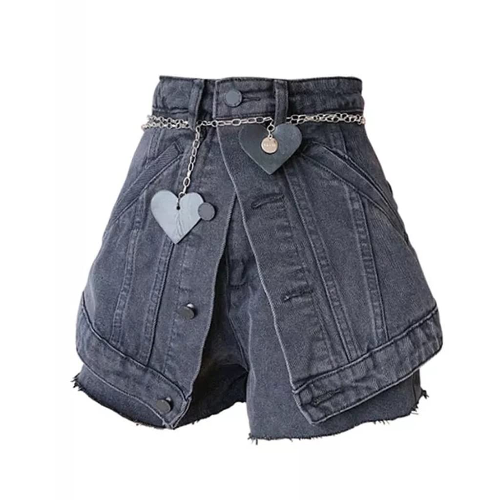 Vintage High Waist Women's Denim Shorts - Summer Casual Streetwear Harajuku Washed Jeans Shorts with Pockets (Black, Size S) | Perfect for Beach Outings, Music Festivals & Everyday Street Style