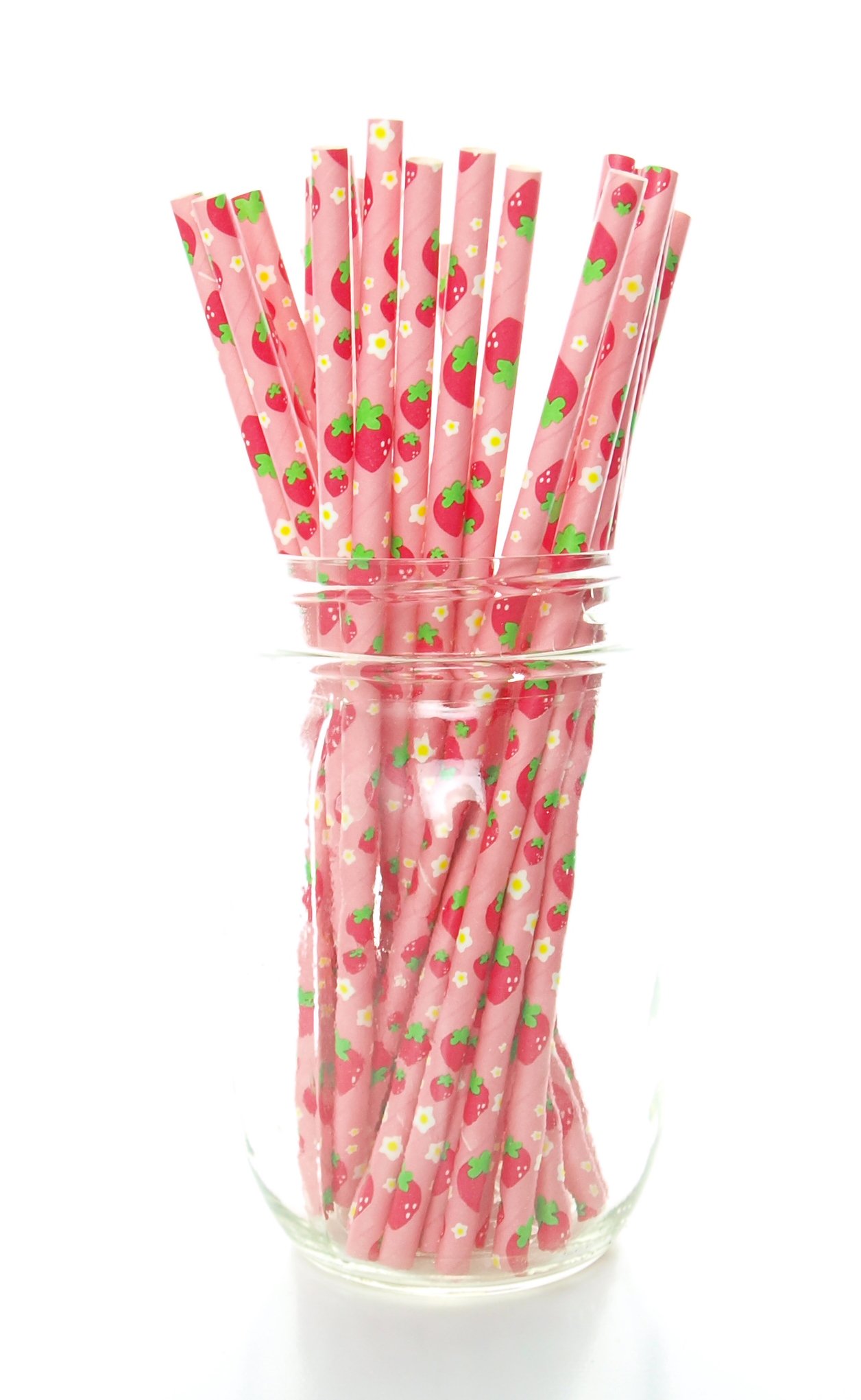 Food With Fashion Strawberry Party Straws - Eco-Friendly Disposable Paper Drinking Straws for Parties, 25 Pack | Perfect for Birthday Celebrations, Baby Showers & Summer Beverages