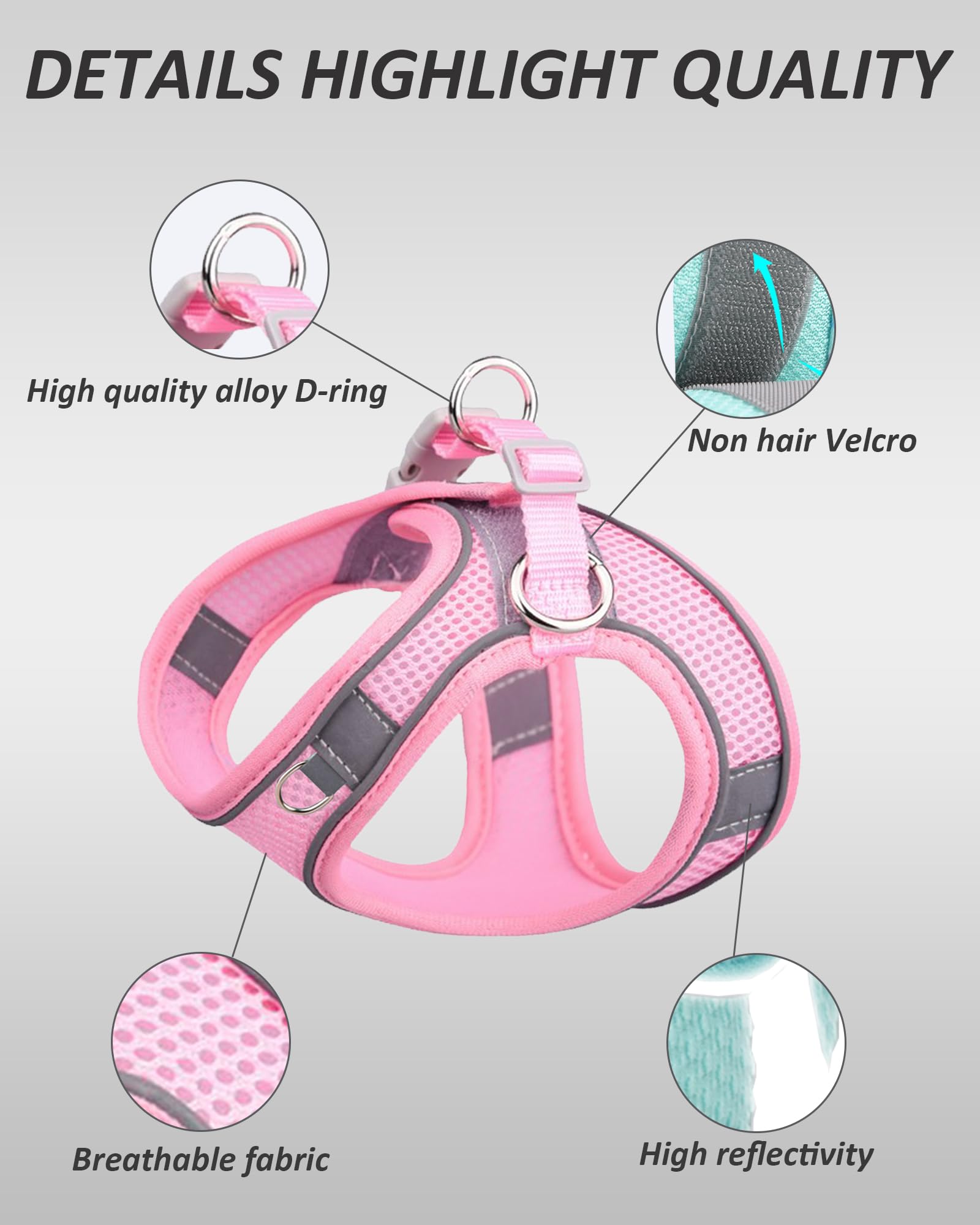 Solmoony No-Pull Dog Harness for Small, Medium & Large Dogs - Breathable Mesh Step-in Puppy Harness with Leash Set (Pink, XXS) - Perfect for Walking, Training & Outdoor Adventures