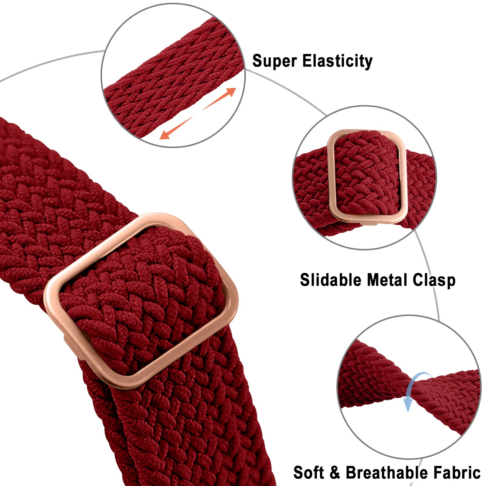 Braided Solo Loop Stretch Band for Apple Watch Series Ultra/8/7/SE/6/5/4/3/2/1 - Soft Nylon Sport Strap Compatible with 38mm/40mm/41mm/42mm/44mm/45mm/49mm - 4 Pack for Men & Women - Perfect for Workouts, Running & Everyday Wear