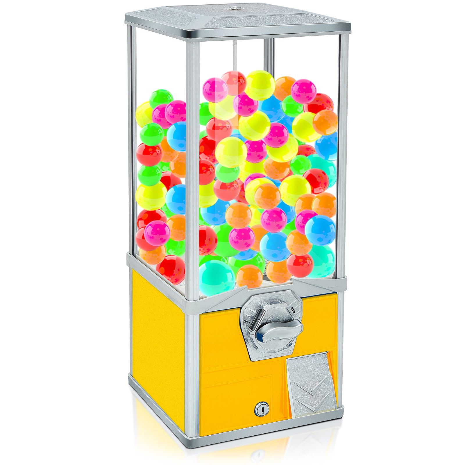 25 Inch Large Commercial Gumball Machine - Toy Capsule Vending Dispenser for 2 Inch Round Capsules, Gumballs & Bouncy Balls - Prize & Candy Machine (Yellow) - Perfect for Arcades, Malls, Restaurants & Retail Stores
