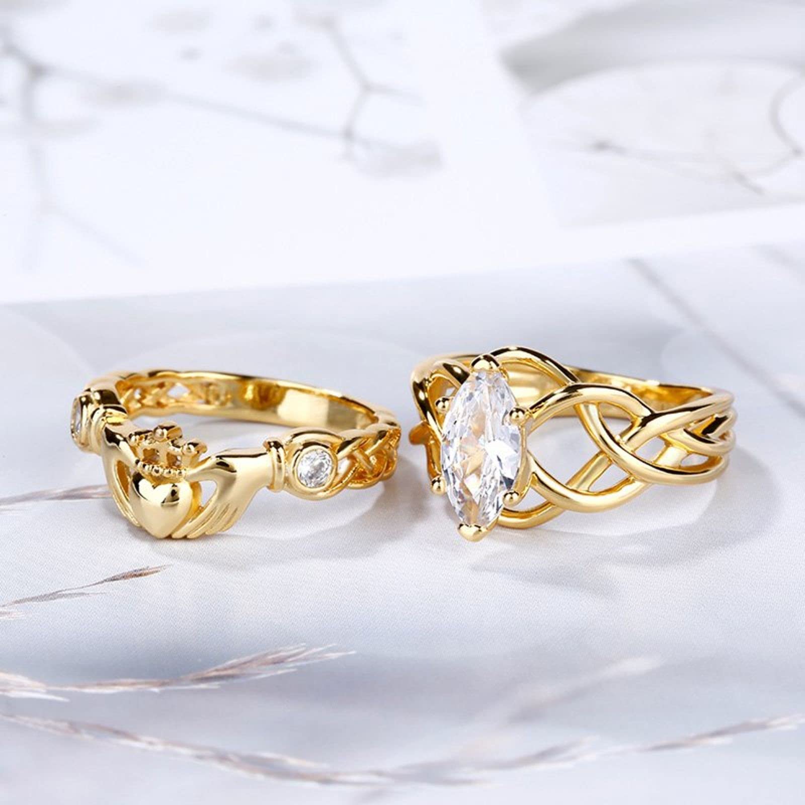 Jeulia Princess Cut Sterling Silver Ring Set with Zirconia - Intertwined Claddagh Engagement & Wedding Band for Women - CZ Solitaire Heart Promise Rings for Anniversary, Bridal, and Couple Gifts - Perfect for Proposals, Valentine's Day, and Romantic Occasions