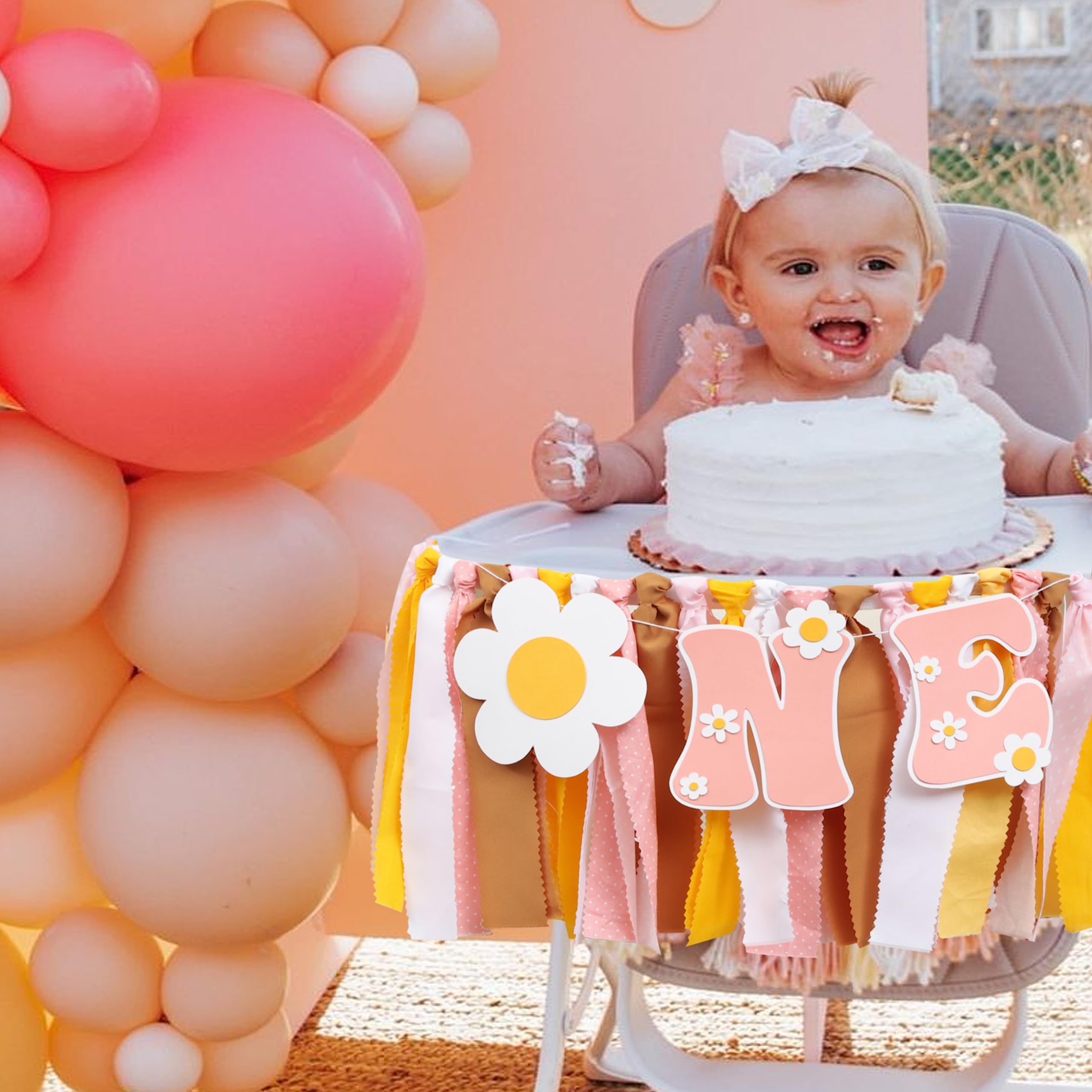 Groovy One First Birthday High Chair Banner - Hippie Daisy 1st Birthday Decorations, Baby Shower Garland, Cake Smash Backdrop for Boho Themed Parties - Perfect for Nursery, Highchair Decor & Photoshoot Background