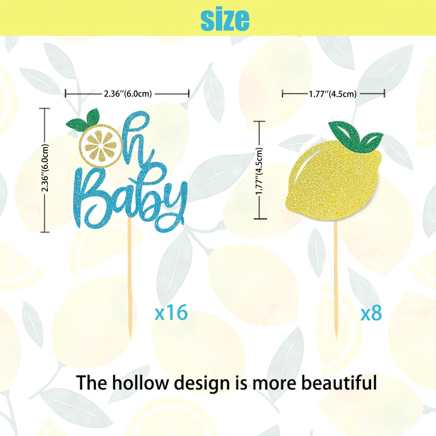 24Pcs Lemon Oh Baby Cupcake Toppers - Adorable Baby Shower & Birthday Party Decorations - Lemon Theme Party Supplies (Blue) - Perfect for Gender Reveal, First Birthday & Nursery Celebrations