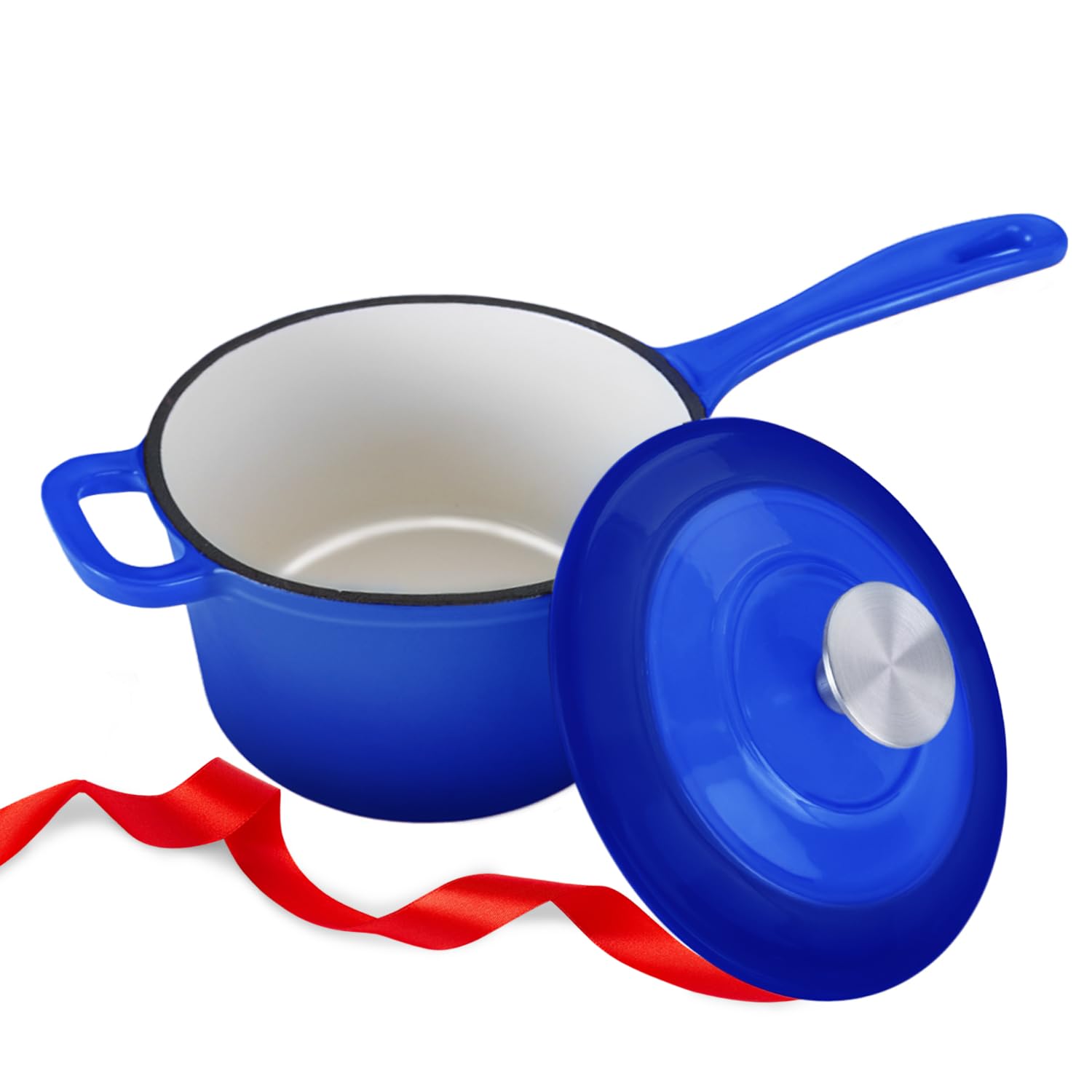 Healthy Choices 1 Quart Enameled Cast Iron Saucepan with Lid - Mini Cooking Pot for Pasta Sauce, Gravy & Single Servings | Durable Blue Enamel Cookware for Home Kitchen | Easy to Clean & Maintain | Perfect for Small Batch Cooking, Melting Butter & Heating Milk