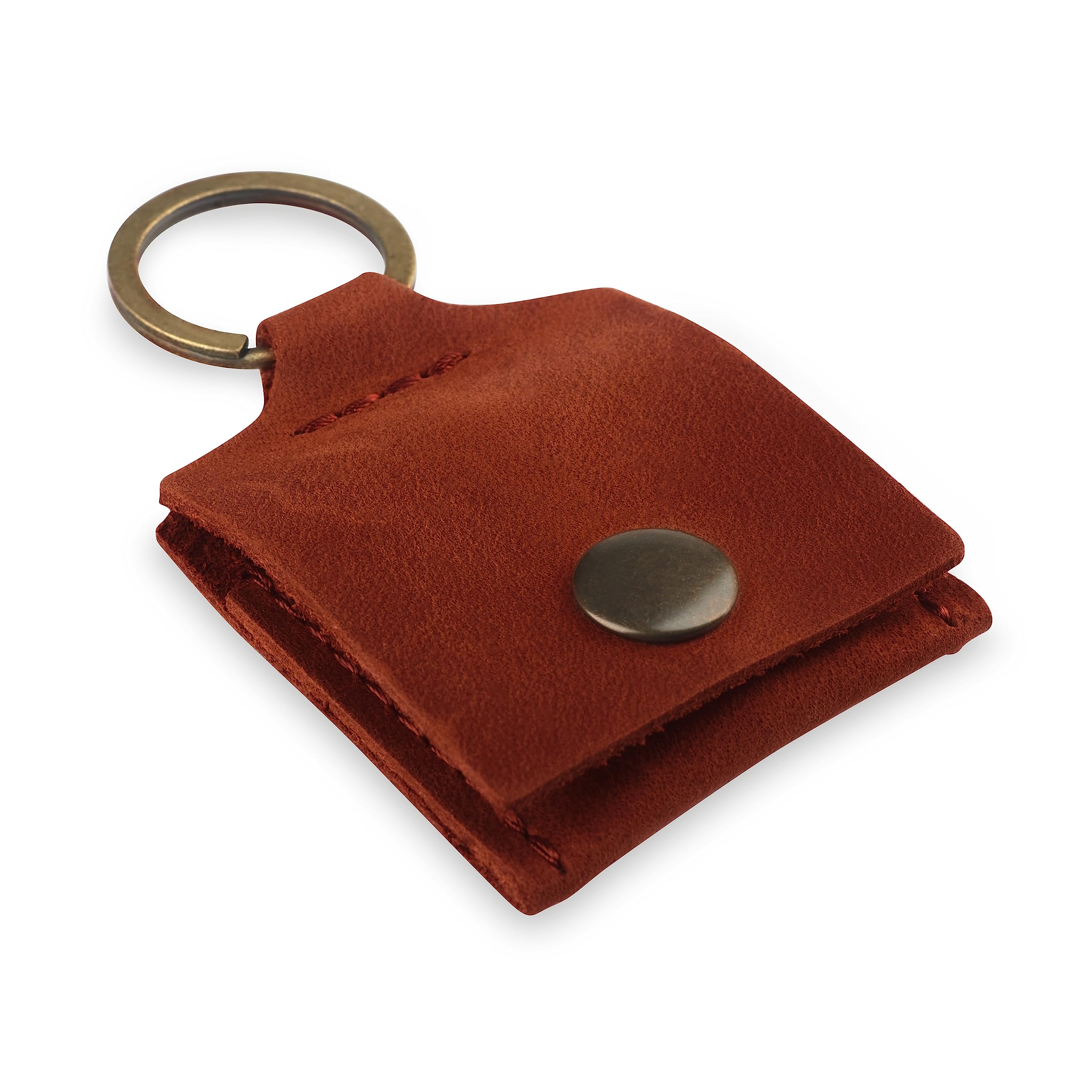 Genuine Leather Keychain Ring Holder - Wedding & Engagement Ring Travel Case, Gym & Workout Ring Pouch (Cognac) - Perfect for Travel, Sports & Everyday Jewelry Protection