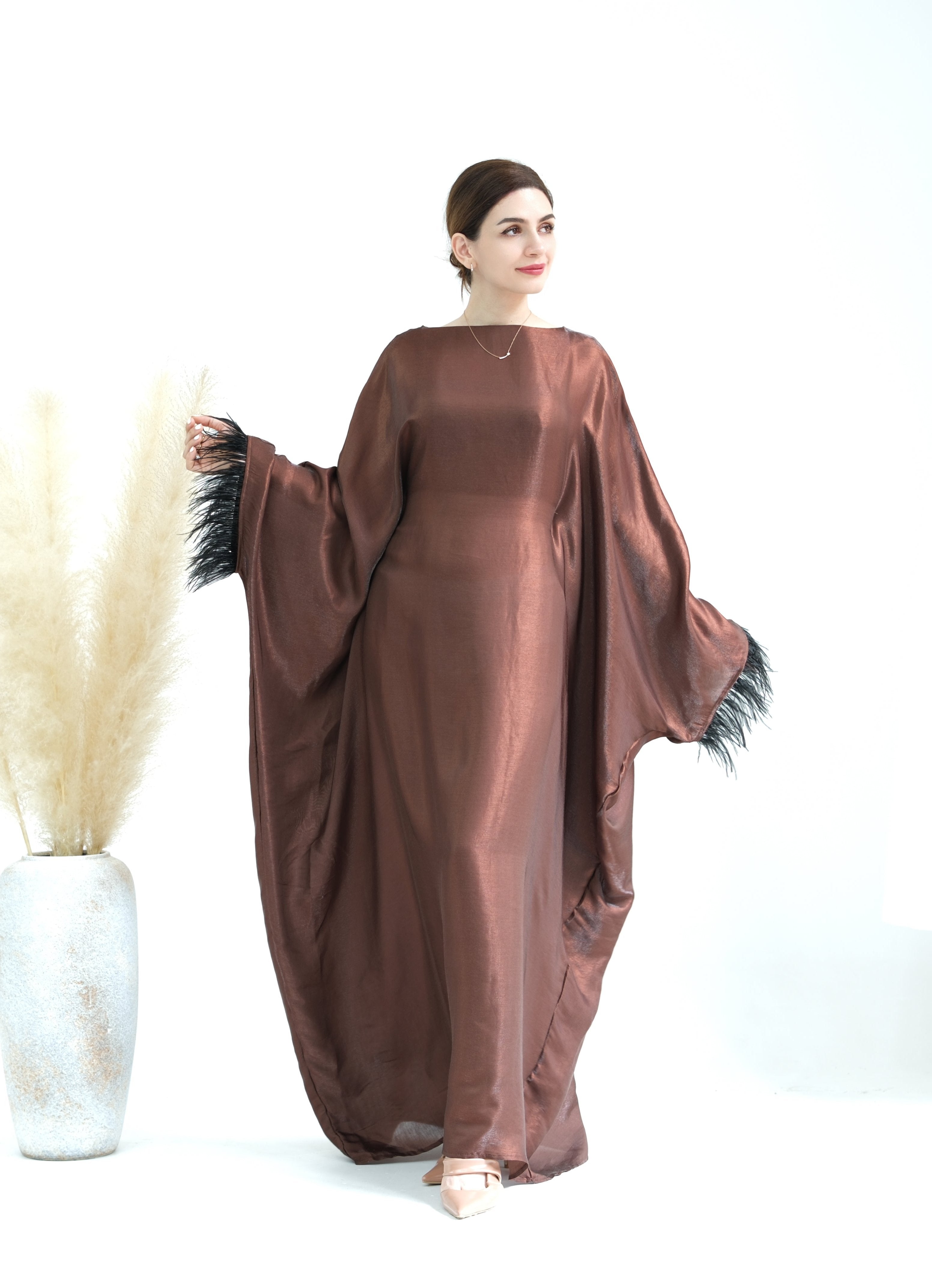 Elegant Marianne Butterfly Abaya Dress - Coffee Color | Modest Islamic Fashion for Women | Perfect for Prayer, Eid, and Special Occasions