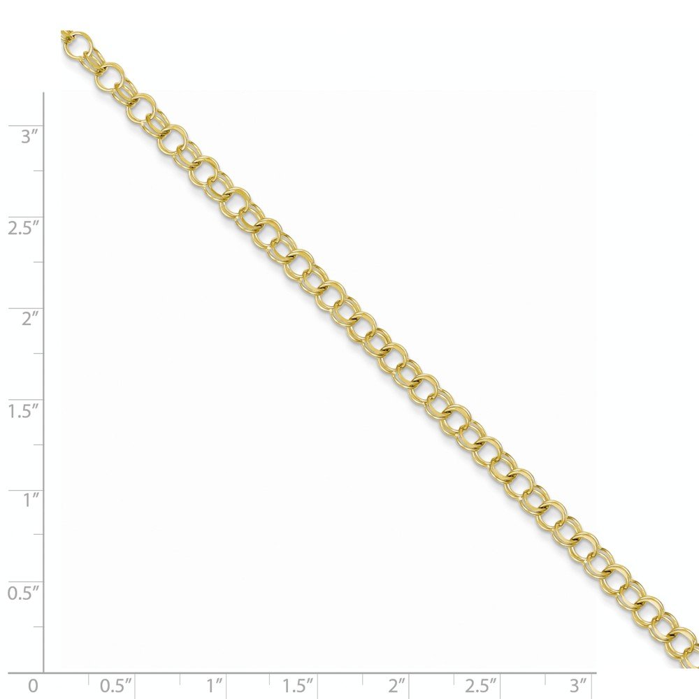 10K Yellow Gold Solid Double Link Charm Bracelet with Secure Lobster Clasp - 7