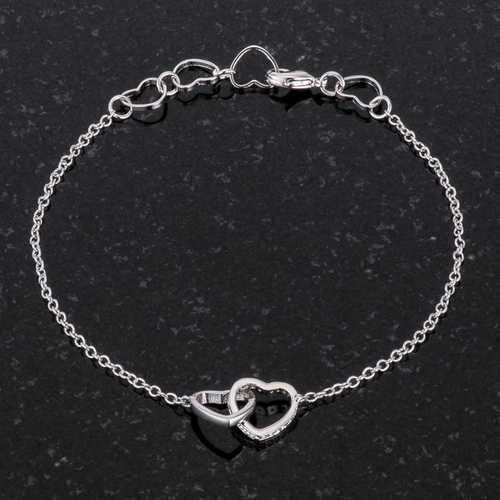 12 Ct Rhodium Interlocked Hearts Bracelet with Cubic Zirconia Accents - Elegant Gift for Valentine's Day, Anniversary & Romantic Occasions