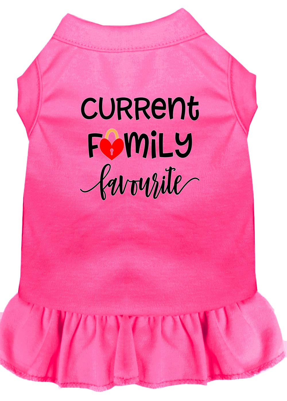 Pet Dog & Cat Dress - Screen Printed 'Current Family Favorite' in Bright Pink, Size SM (3-6 lbs) - Perfect for Birthday Parties, Photo Shoots & Special Occasions