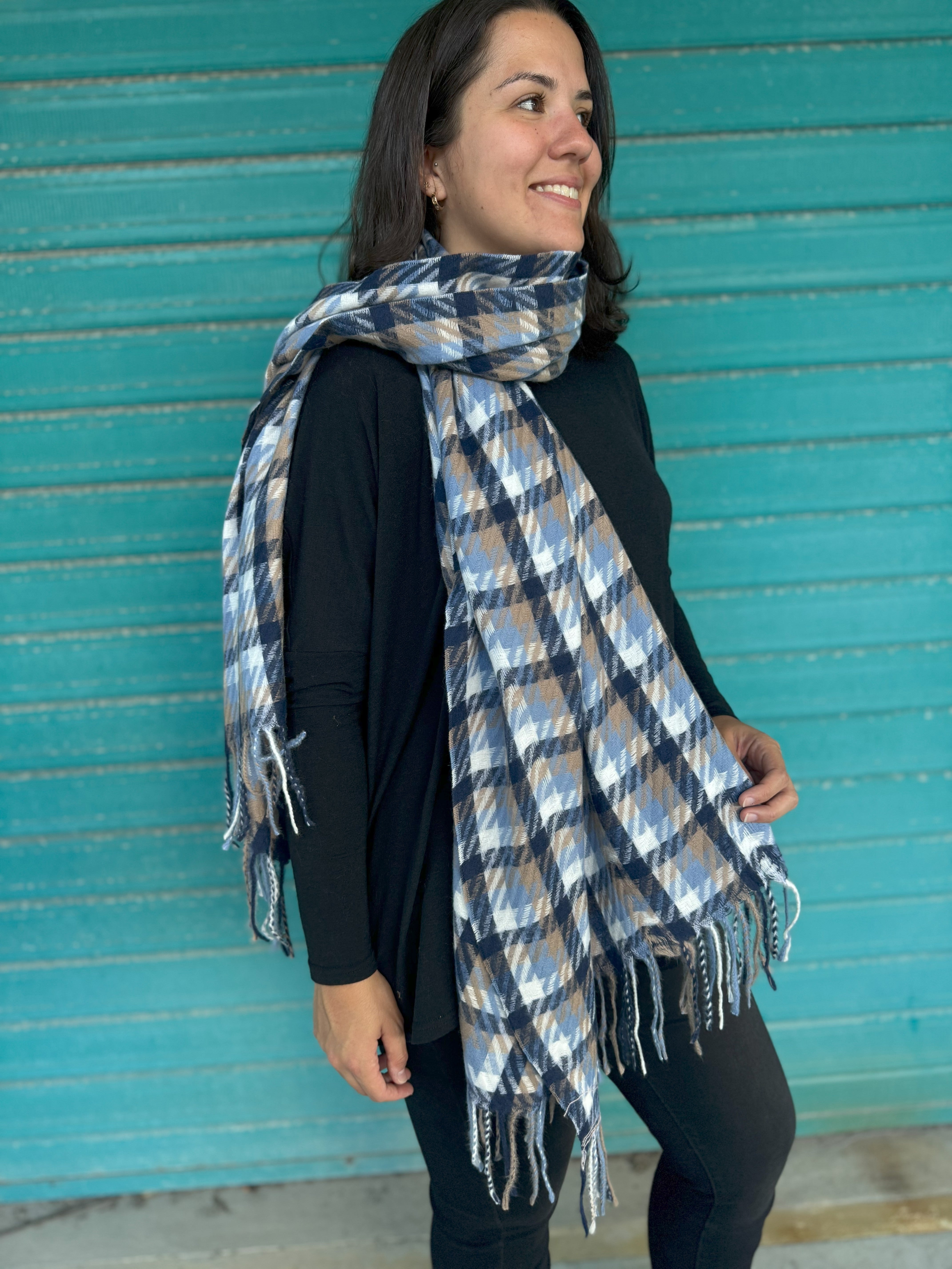 Blue Check Scarf - Soft & Stylish Plaid Scarf for Women & Men - Perfect for Winter, Fall & Outdoor Activities