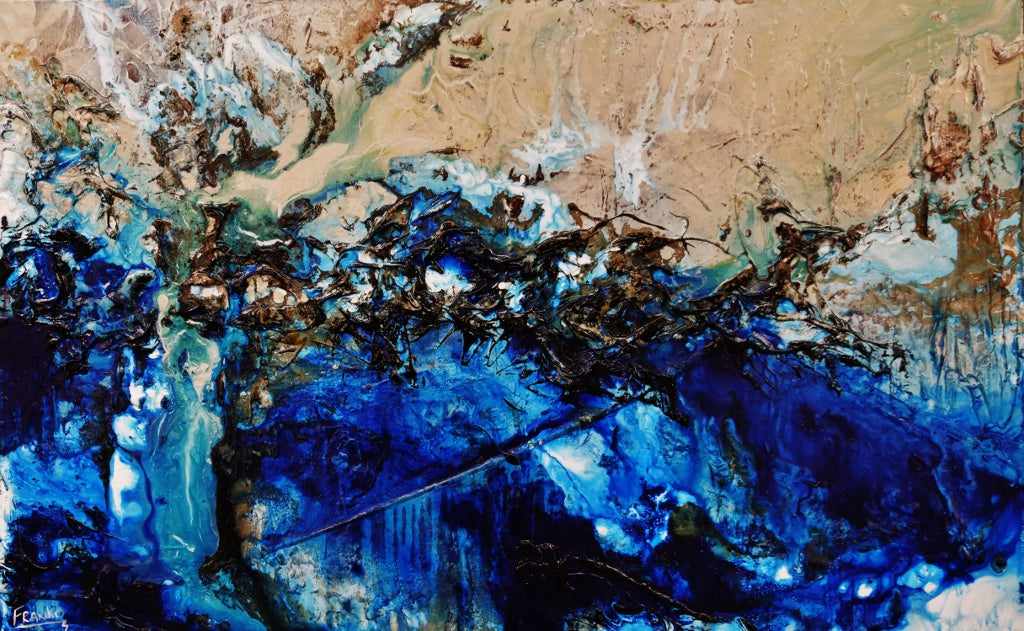 Oyster Cove 160cm x 100cm Blue Cream Textured Abstract Canvas Art - Modern Wall Decor for Living Room, Bedroom & Office