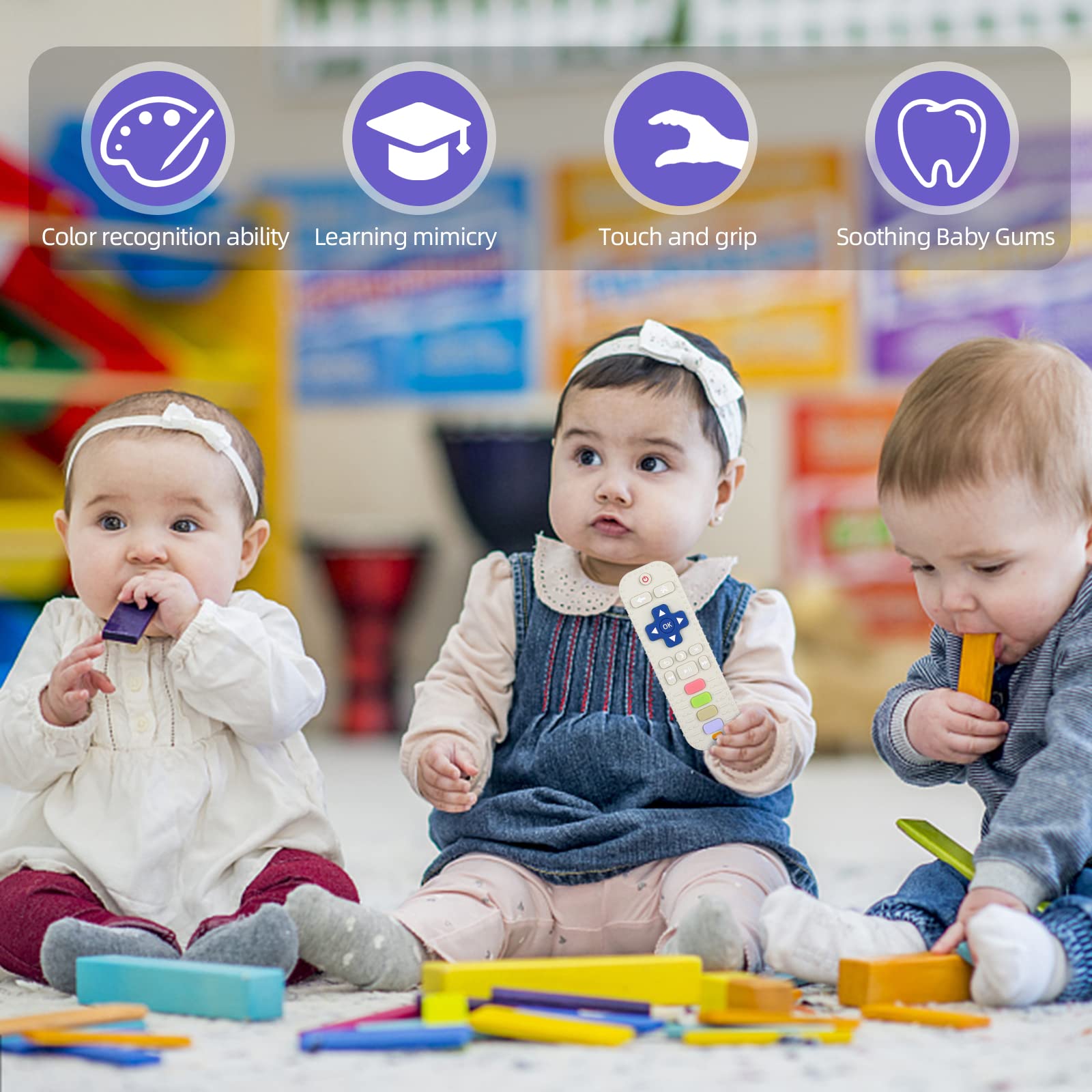 Chuya Silicone Baby Teether Toy - TV Remote Control Shape, Safe Chew Toy for Infants 3+ Months, Teething Relief for Babies, Perfect for Home, Travel, and On-the-Go Use (White)