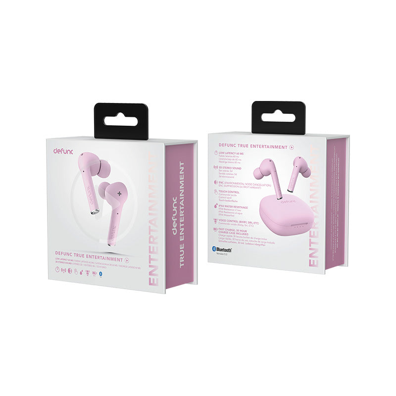 Defunc True Entertainment Wireless Headphones in Pink - Perfect for Gym, Travel & Daily Use