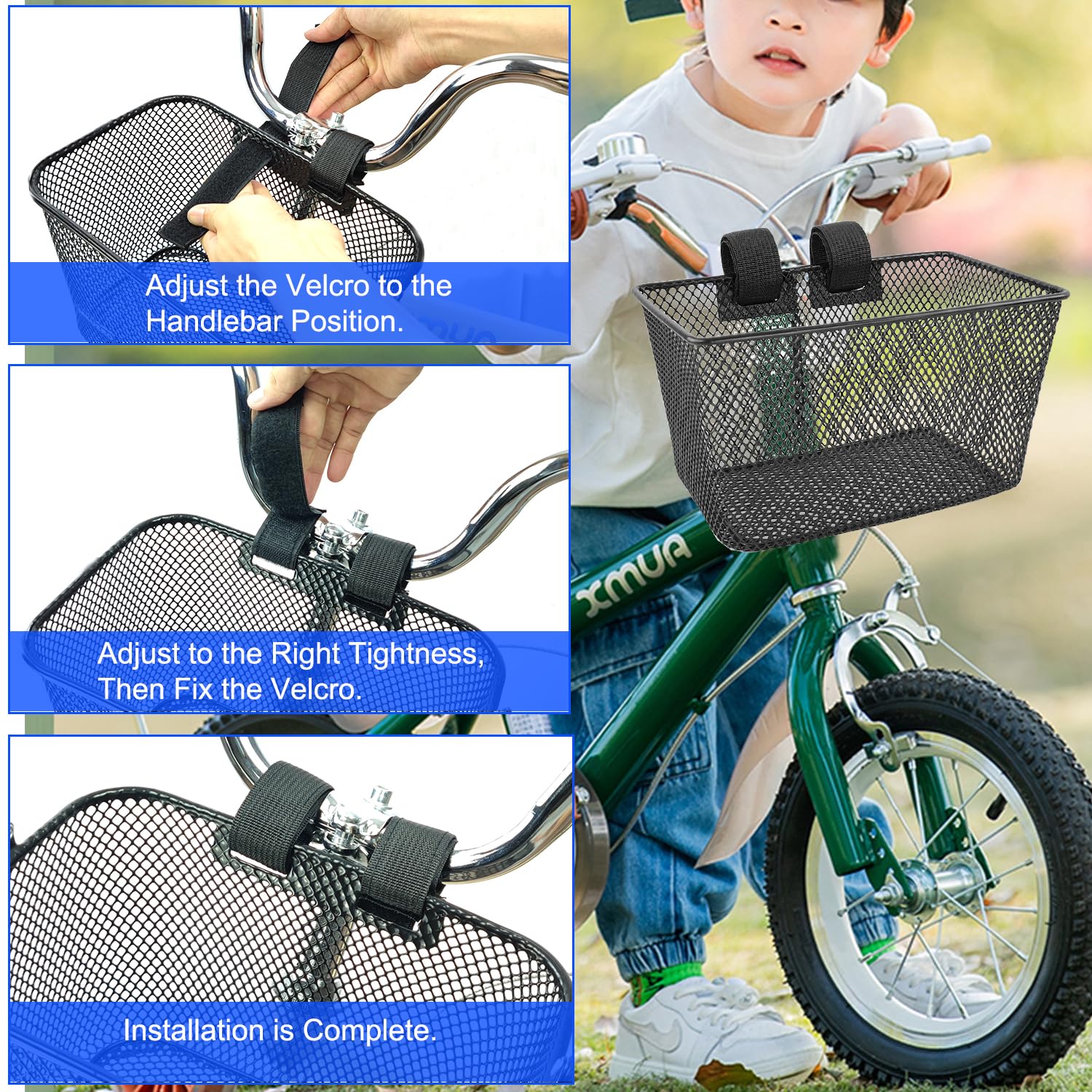 MKUERO Kids Bike Basket - Waterproof Metal Wire Front Bicycle Basket for Boys & Girls - Fits Most Children's Bikes & Tricycles - Perfect for School Commutes, Picnics & Outdoor Adventures