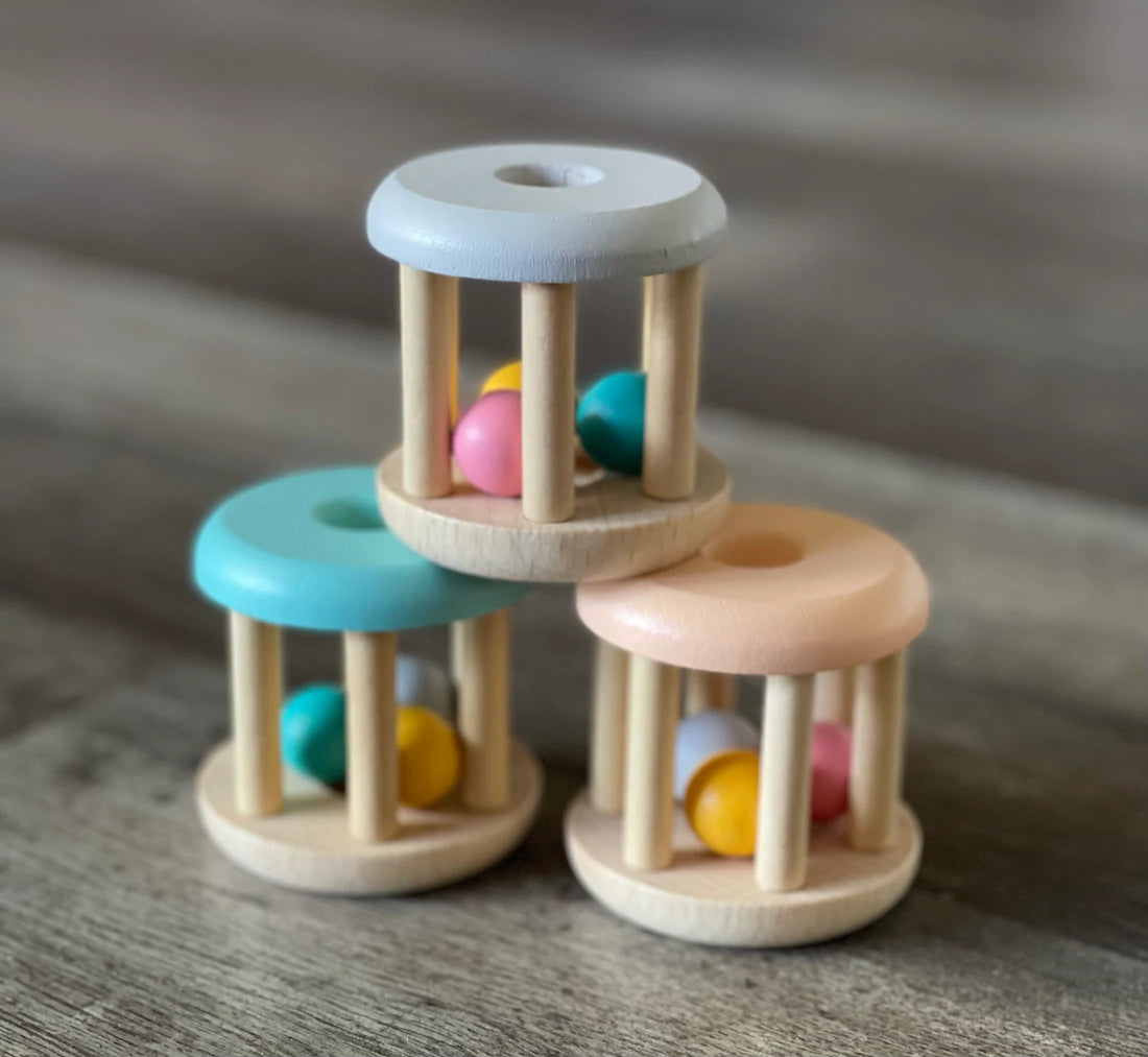 Two Tone Wooden Baby Shaker Rattle - Natural Wooden Musical Toy for Infants & Toddlers - Perfect for Sensory Play, Early Learning & Developmental Activities