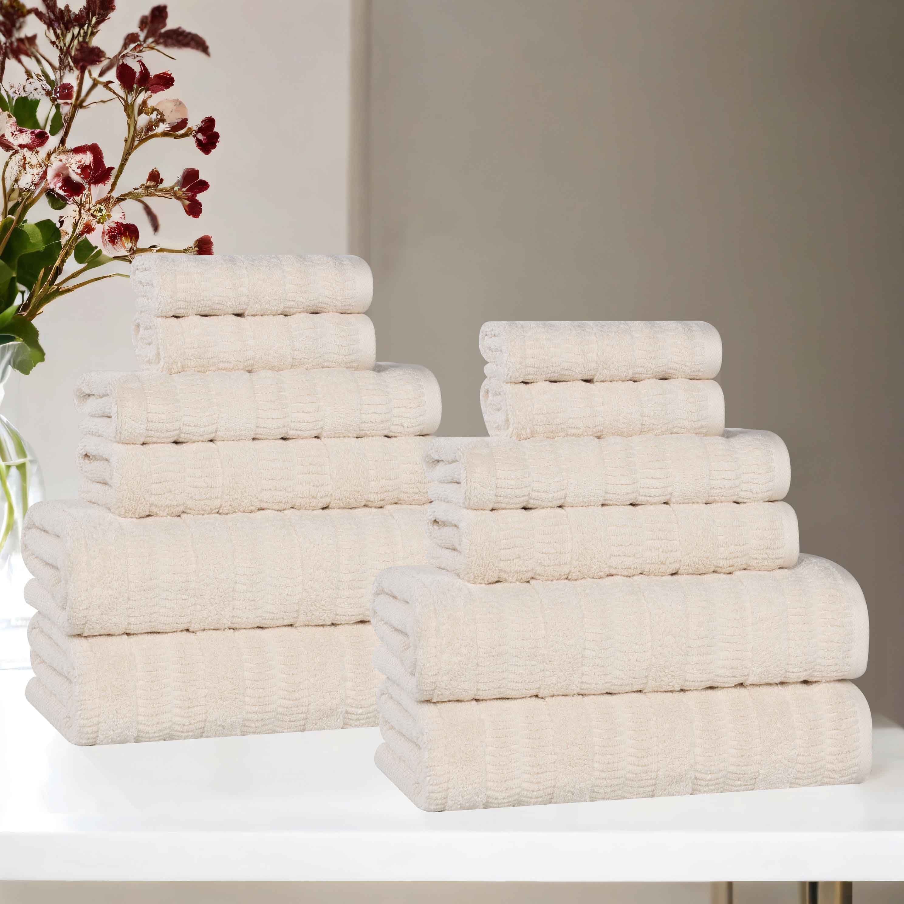 Premium 12-Piece Mika Smart Twist Cotton Towel Set - Soft, Absorbent & Quick-Drying Bath Towels for Spa, Gym, and Luxury Home Use