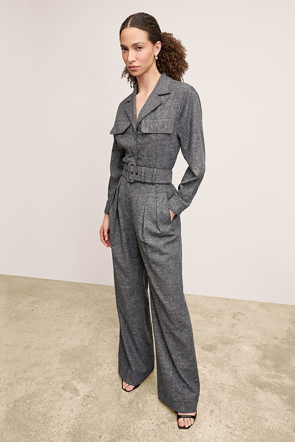 Bia Pleated High Waist Crosshatch Suiting Trousers for Women - Black & White - Office Wear & Business Casual Outfits