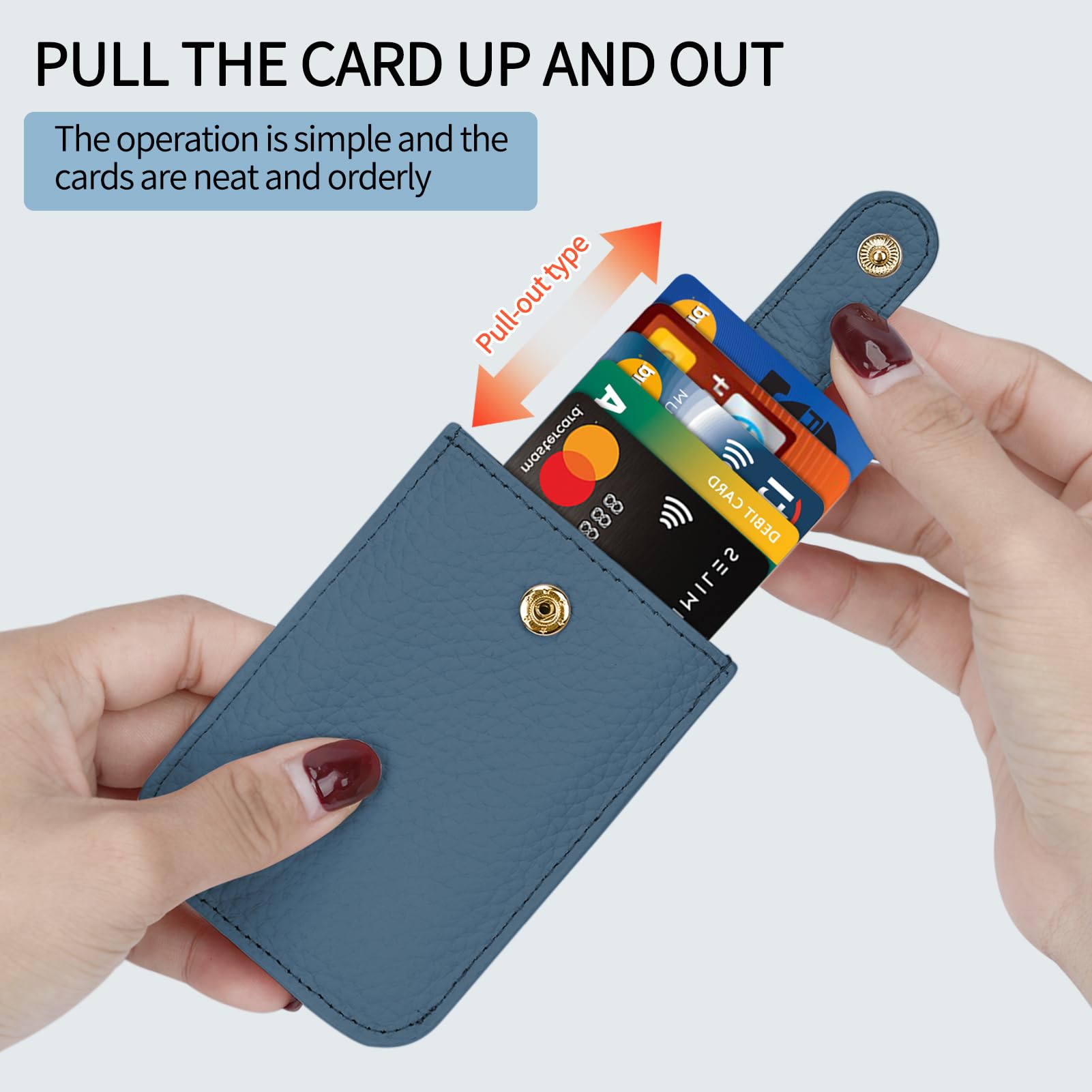 Unaone Slim Minimalist RFID Blocking Wallet - Soft Leather Pull-Out Card Organizer for Men & Women | Credit Card Holder with Front Pocket Design (Blue) | Perfect for Travel, Work & Everyday Carry