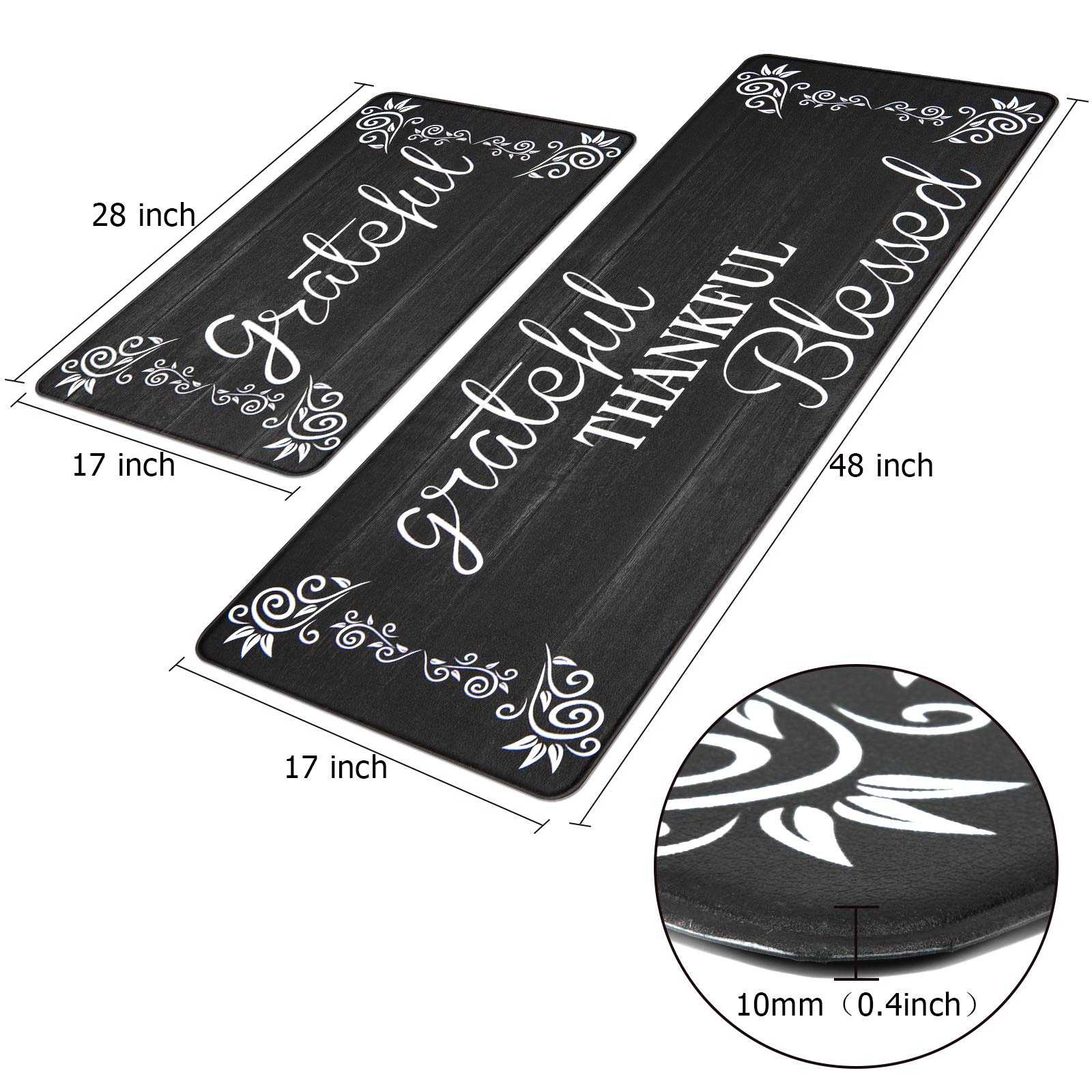 HEBE Anti-Fatigue Kitchen Mat Set of 2 - Non-Slip Cushioned Floor Mats, Waterproof Standing Desk Mat for Farmhouse, Office & Laundry - Perfect for Sink Areas, Cooking & Long Standing Work