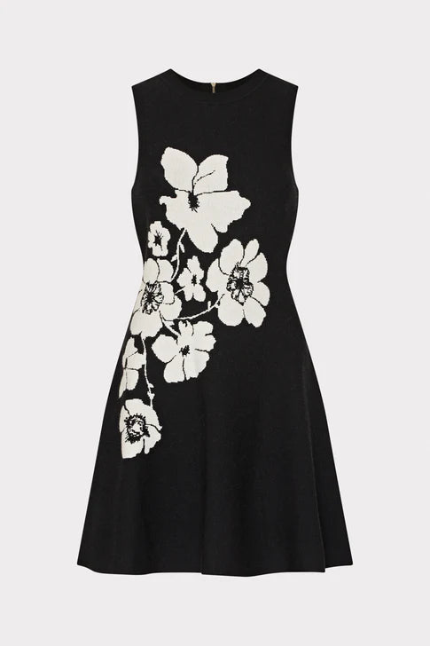 Floral Flare Knit Mini Dress - Black & Ecru | Summer Party Outfit, Date Night Dress, Casual Chic Wear
