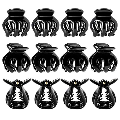 12 Pcs Women's Octopus Claws Jaw Pumpkin Hair Clips - Strong Hold No Slip Grip Interlocking Teeth Hair Clamps for Classic Beauty Fashion Accessories (Small Black) - Perfect for Halloween, Cosplay, and Everyday Hairstyling