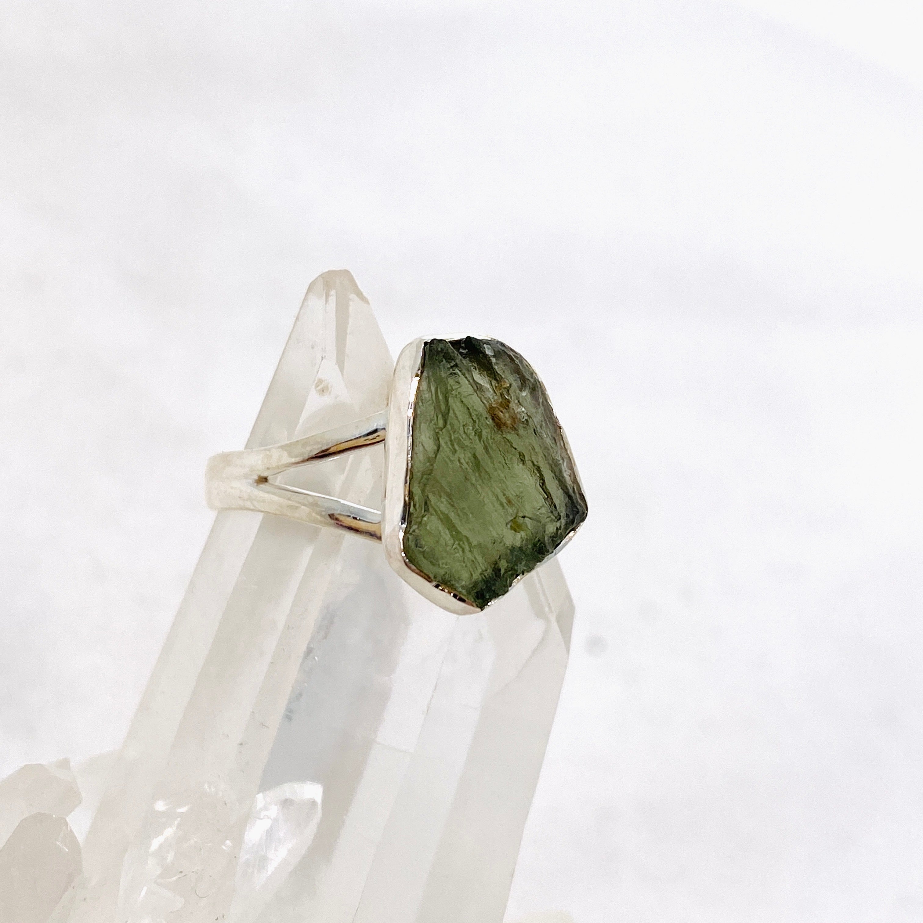 Natural Moldavite Raw Split Band Ring - Size 9 Green Meteorite Stone Jewelry KRGJ3359 | Spiritual Healing, Meditation & Unique Gift for Women